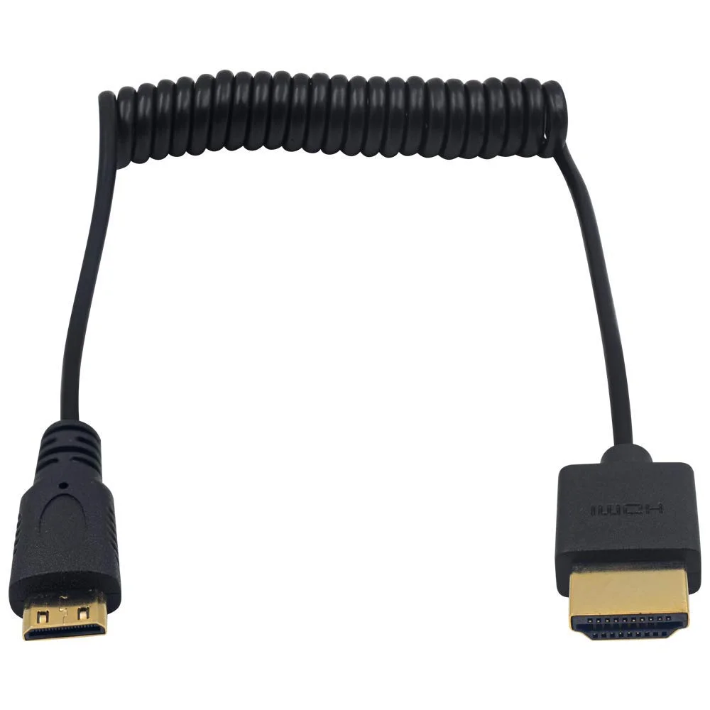 کابل مینی HDMI به HDMI فنری Duttek 4K، طول 30 تا 120 سانتی متر، کابل فوق العاده نازک HDMI به مینی HDMI، پشتیبانی از 4K Ultra HD، 1080p، 3D، برای پروژکتور، مانیتور، دوربین فیلمبرداری