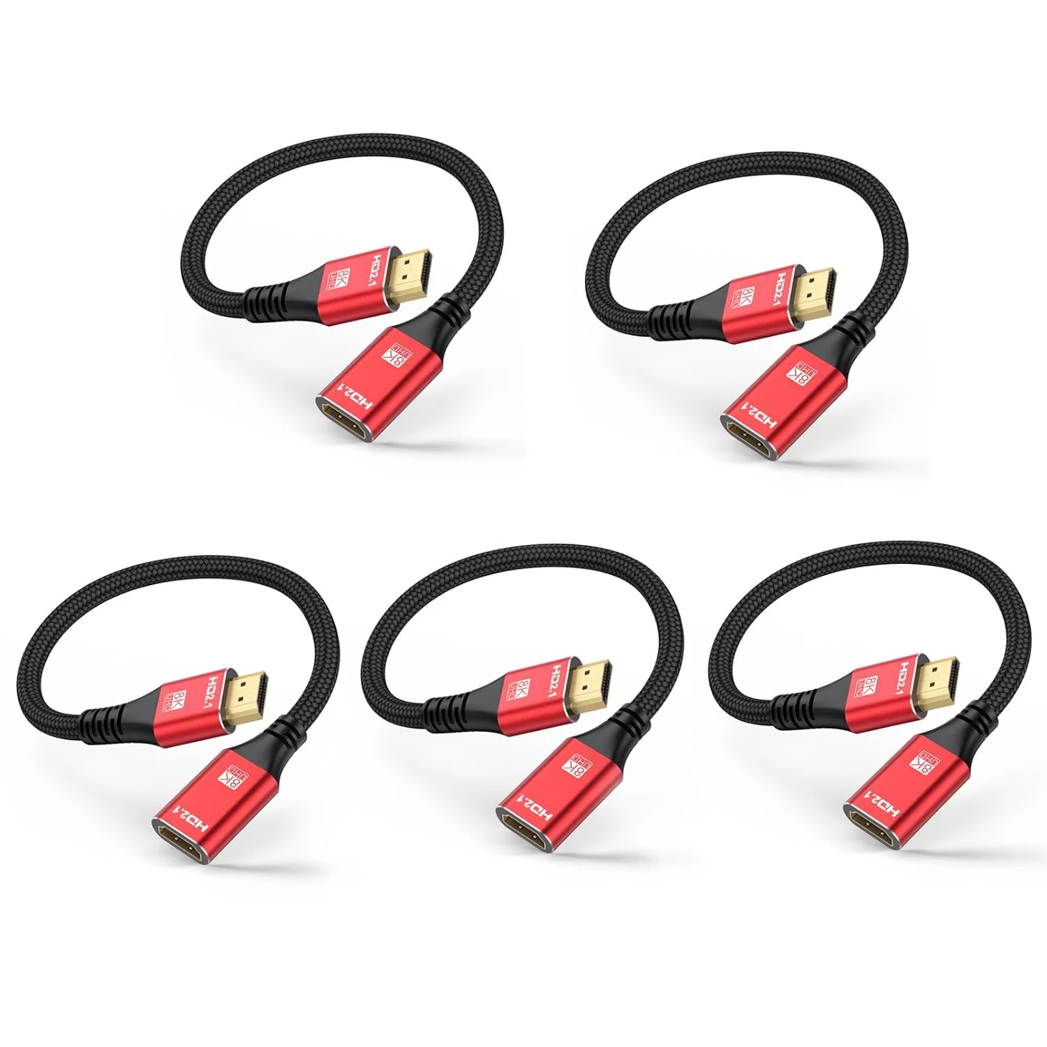 کابل افزایش طول HDMI 8K، طول 45 سانتی متر، بسته 5 عددی، کابل افزایش طول آداپتور HDMI 2.1 نر به ماده 8K@60Hz, 4K@120Hz, 2K,3D,HDR سازگار با Roku TV Stick, HDTV, PS5/PS4, لپ تاپ، مانیتور، پروژکتور