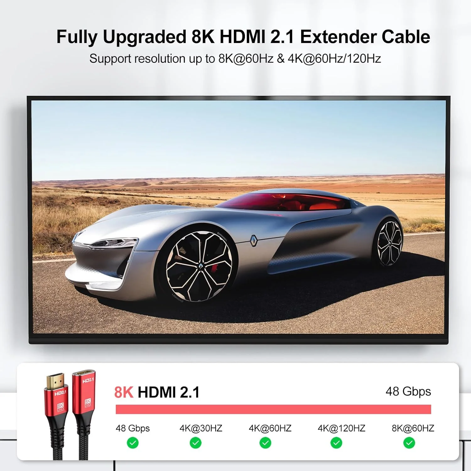 کابل افزایش طول HDMI 8K، طول 45 سانتی متر، بسته 5 عددی، کابل افزایش طول آداپتور HDMI 2.1 نر به ماده 8K@60Hz, 4K@120Hz, 2K,3D,HDR سازگار با Roku TV Stick, HDTV, PS5/PS4, لپ تاپ، مانیتور، پروژکتور