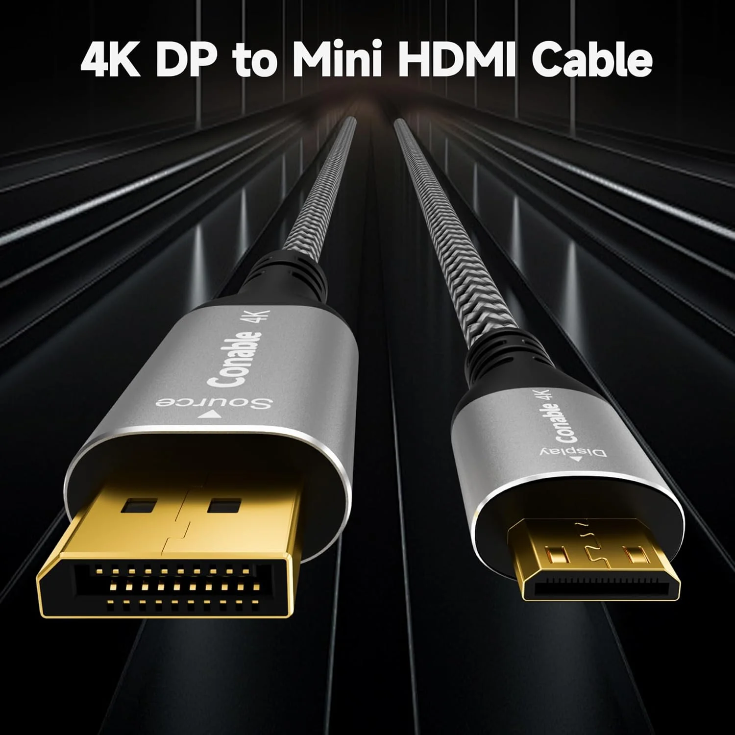 کابل DisplayPort به Mini HDMI با کیفیت 4K و طول 3 متر، کابل یک طرفه DP به Mini HDMI. پشتیبانی از 4K@60Hz و 2K@120Hz، ویدئو UHD، روکش بافته شده نایلونی، مناسب برای کامپیوتر، AMD، NVIDIA، KYY، ARZOPA، VILVA، MNN، مانیتور قابل حمل