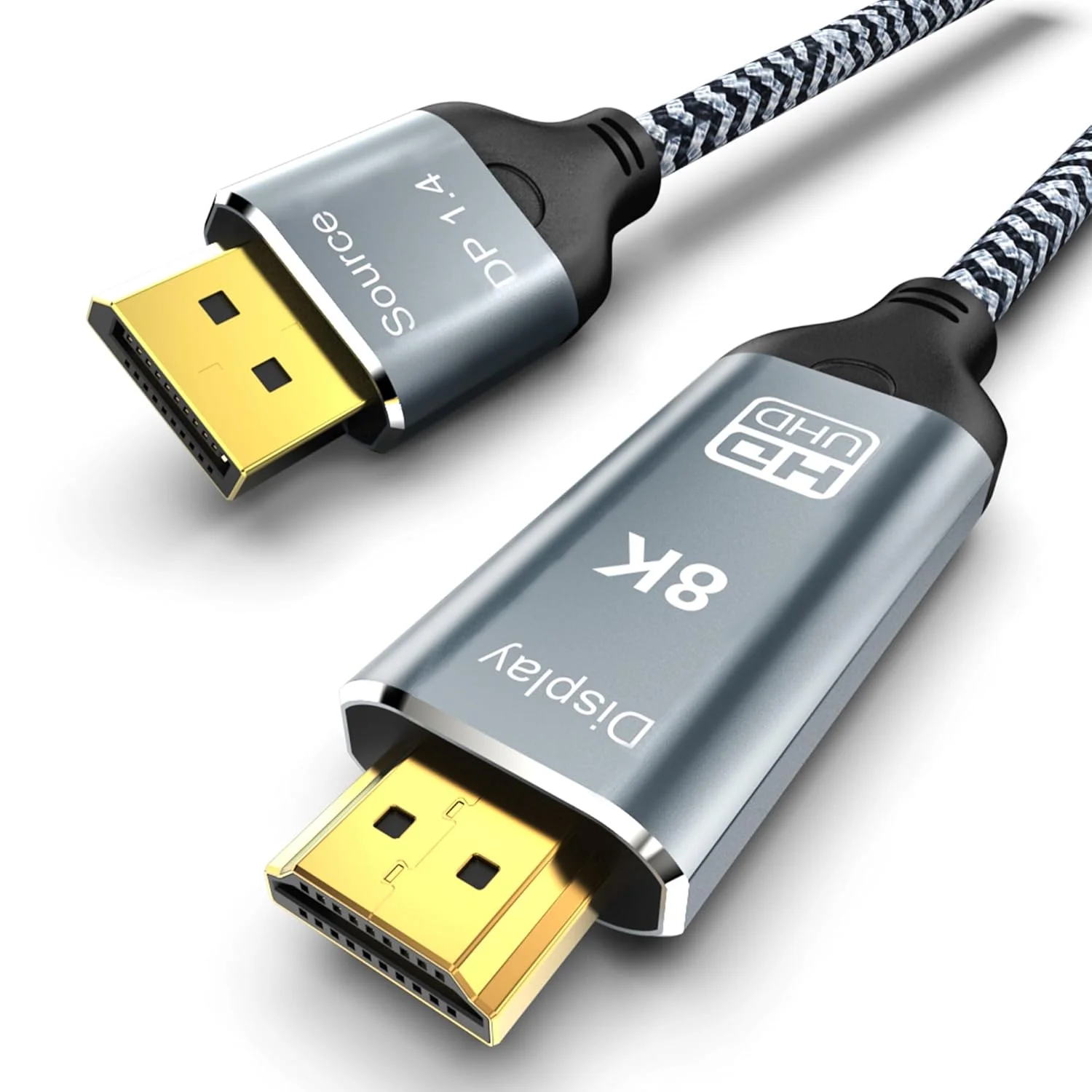 کابل DisplayPort به HDMI 2.1 طول 3 متر، 8K@60Hz 4K@120Hz یک طرفه DP (منبع) به HDMI (نمایشگر) با روکش بافته شده، پشتیبانی از HDCP 2.3 HDR10 برای AMD، NVIDIA و PC