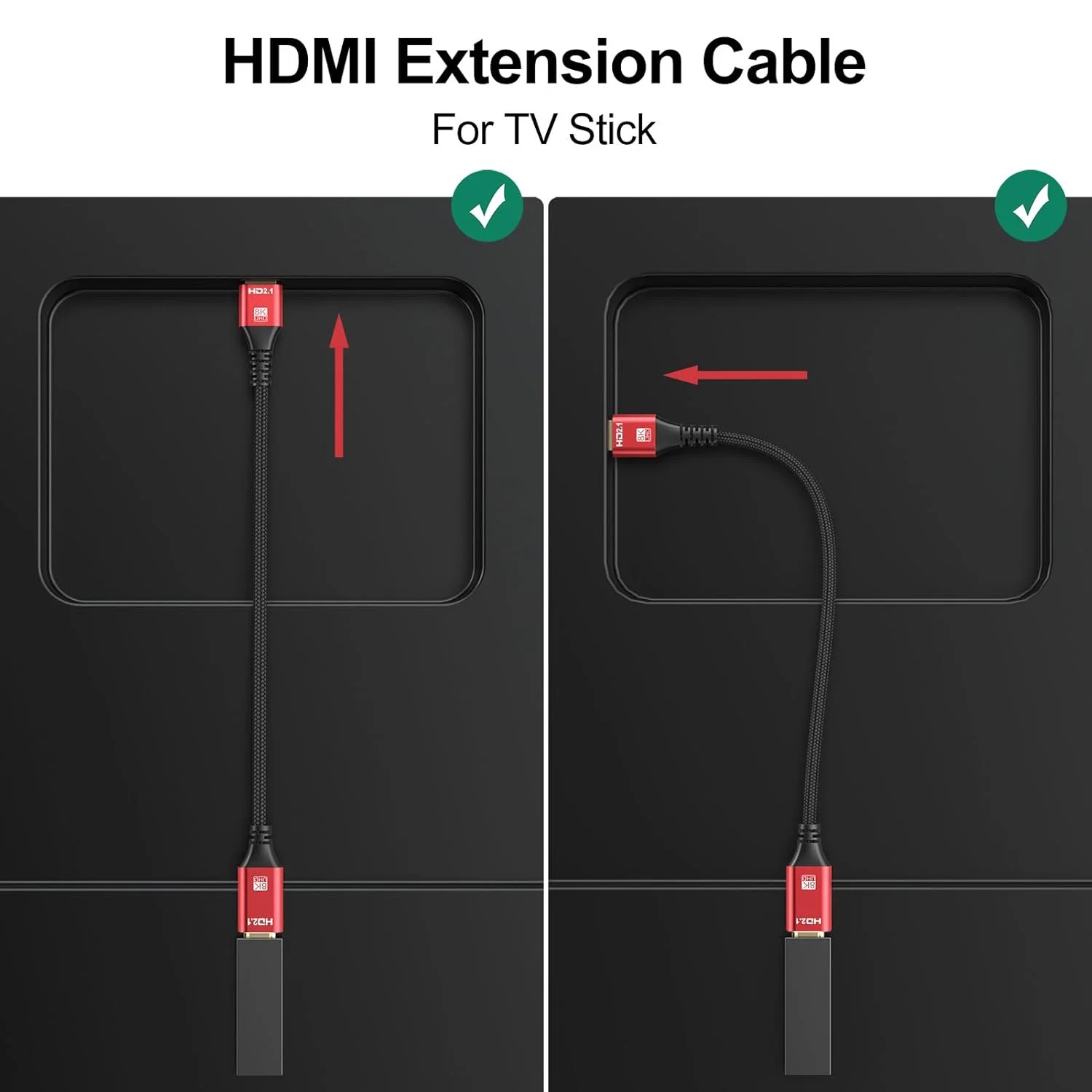 کابل افزایش طول HDMI 8K، طول 45 سانتی متر، بسته 5 عددی، کابل افزایش طول آداپتور HDMI 2.1 نر به ماده 8K@60Hz, 4K@120Hz, 2K,3D,HDR سازگار با Roku TV Stick, HDTV, PS5/PS4, لپ تاپ، مانیتور، پروژکتور