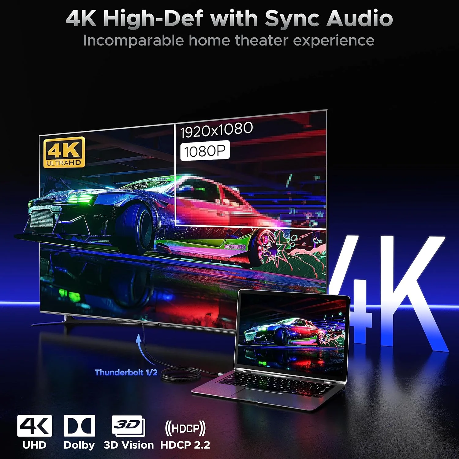 کابل Mini DisplayPort به HDMI 4K [4K 30Hz، بدنه آلومینیومی، روکش نایلونی بافته شده] کابل UHD Thunderbolt به HDMI، Mini DP به HDMI 2 متری، سازگار با MacBook Air/Pro، Surface Pro، iMac Series، XPS