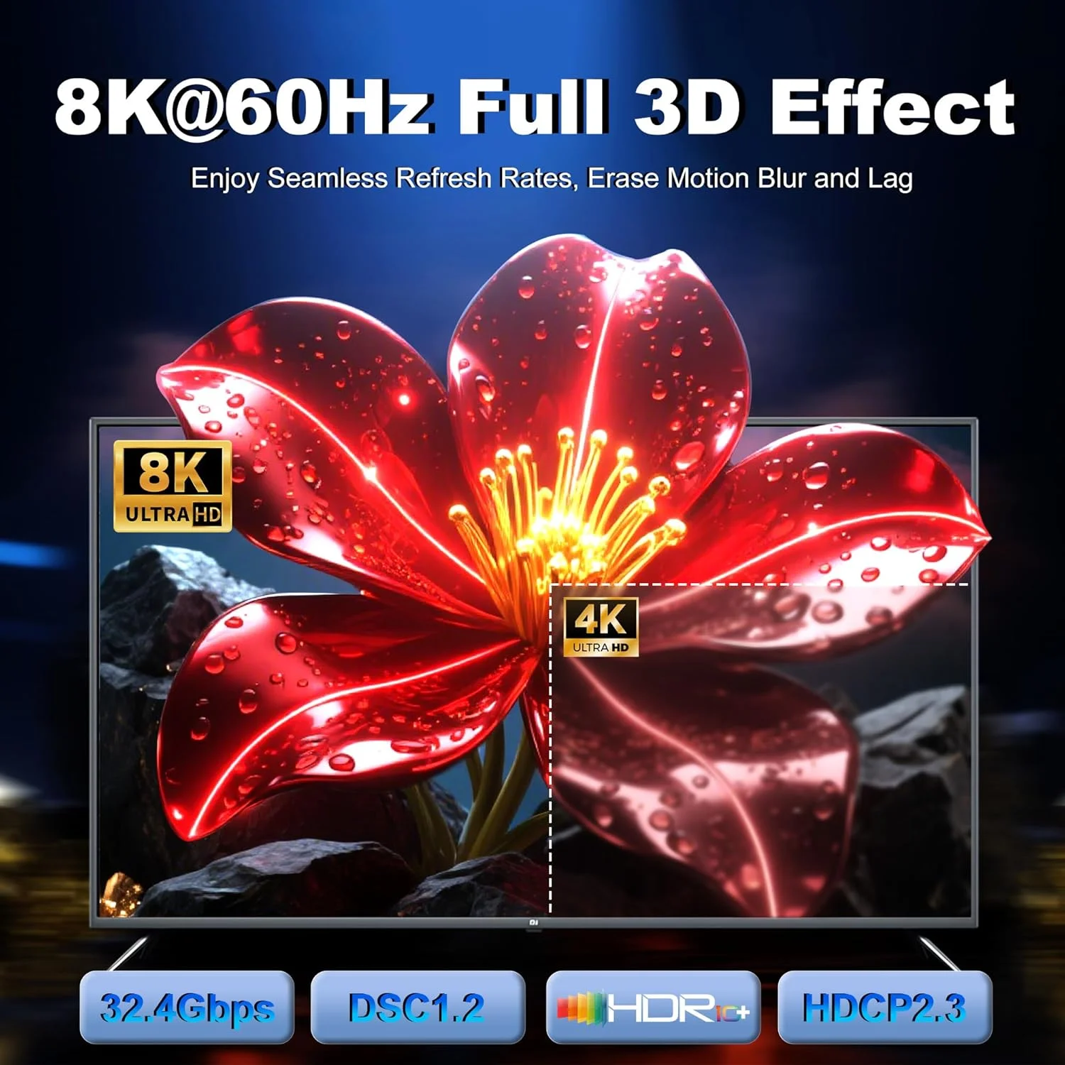 کابل DisplayPort به HDMI 2.1 طول 3 متر، 8K@60Hz 4K@120Hz یک طرفه DP (منبع) به HDMI (نمایشگر) با روکش بافته شده، پشتیبانی از HDCP 2.3 HDR10 برای AMD، NVIDIA و PC