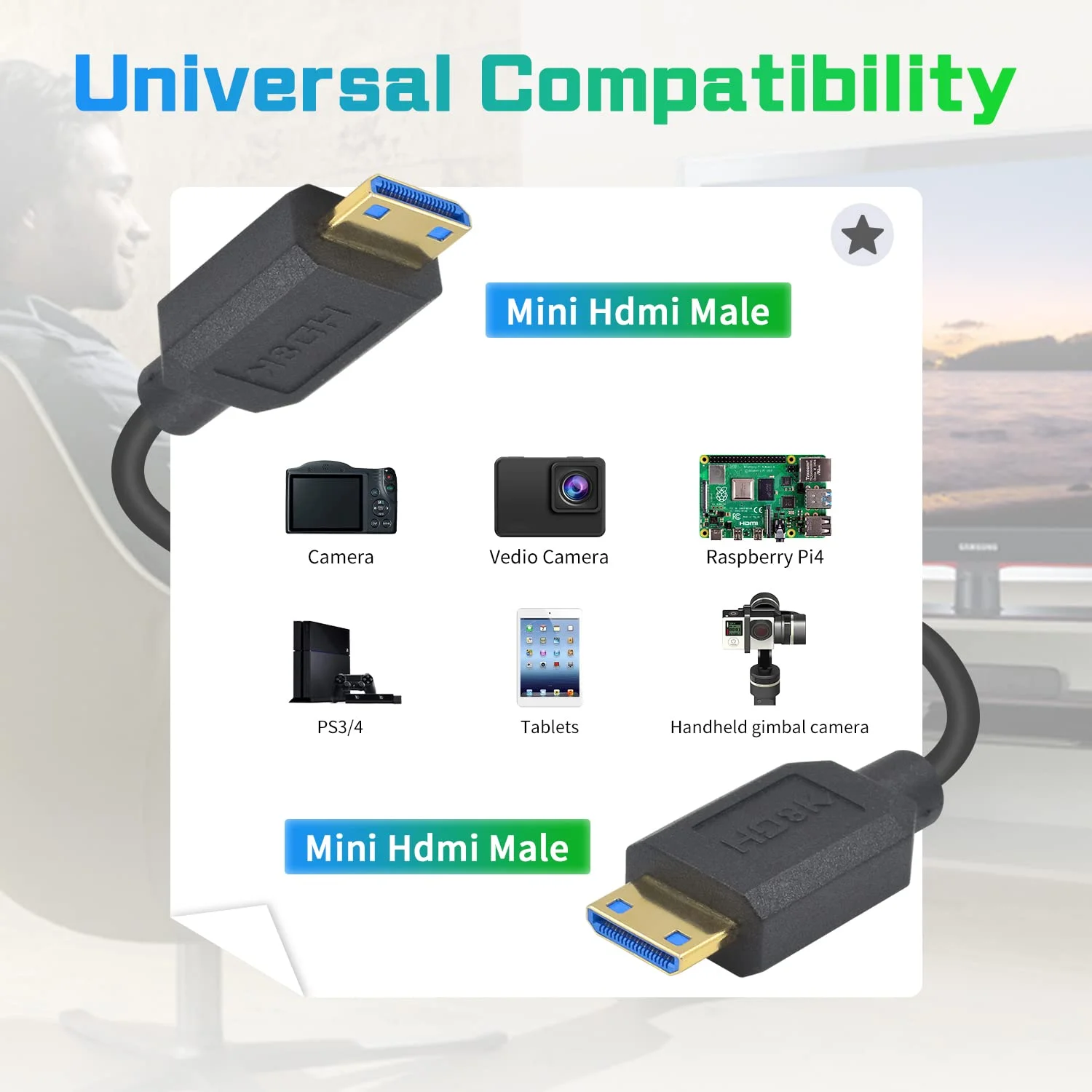 کابل مینی HDMI فنری 48 گیگابیت بر ثانیه 8K داتک، طول 30 تا 90 سانتی متر، کابل فنری مینی HDMI نر به نر با سرعت بالا، اتصال ویدئویی دیجیتال با صدا برای دوربین و تبلت