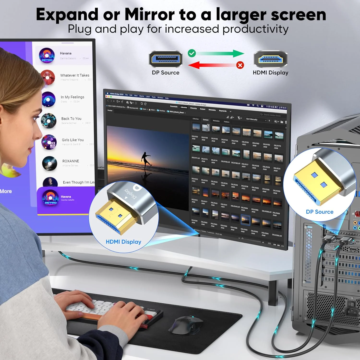 کابل DisplayPort به HDMI طول 1.8 متر بسته 5 عددی، 4K@60Hz/2K@120/1080P@240 DP به HDMI یک طرفه مناسب برای Dell، مانیتور، پروژکتور، دسکتاپ، AMD، Lenovo، HP، ThinkPad و غیره