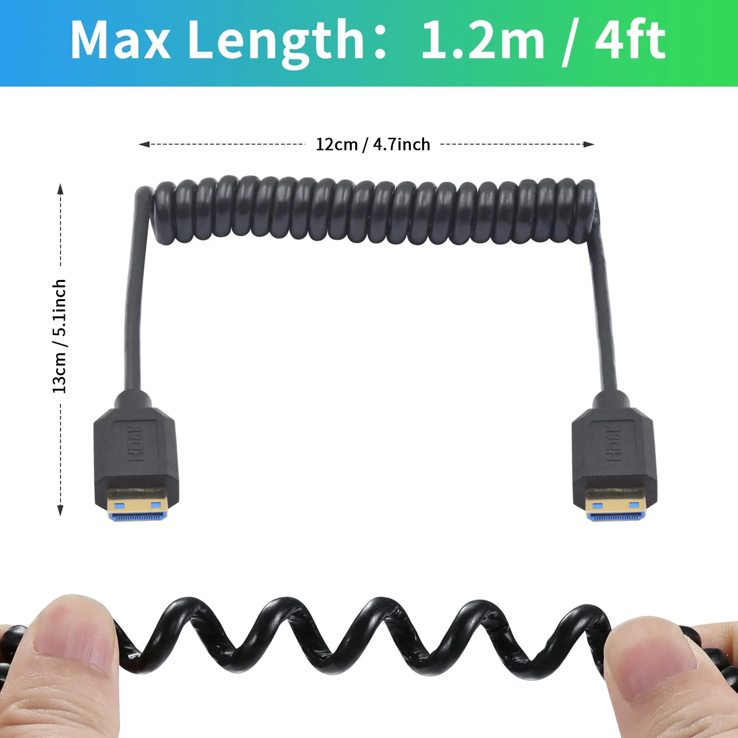 کابل مینی HDMI فنری 48 گیگابیت بر ثانیه 8K داتک، طول 30 تا 90 سانتی متر، کابل فنری مینی HDMI نر به نر با سرعت بالا، اتصال ویدئویی دیجیتال با صدا برای دوربین و تبلت