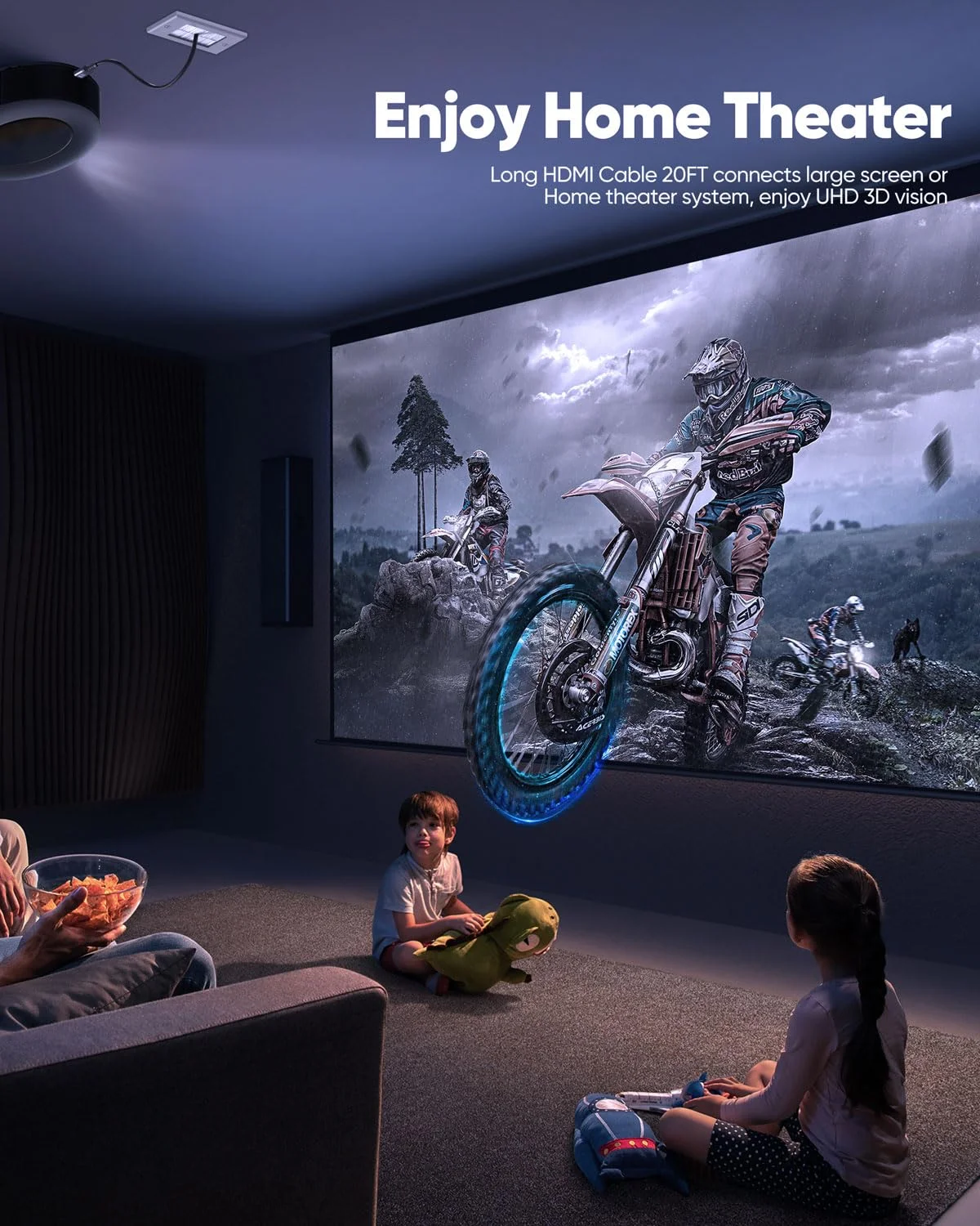 کابل HDMI بلند 6 متری 8K، کابل HDMI 2.1 با سرعت بالا و روکش محافظ (48 گیگابیت بر ثانیه، دارای استاندارد CL3، 8K@60Hz، 4K@120Hz، HDCP2.2&2.3، HDR، eARC) برای Roku TV/لپ تاپ/PS5/مانیتور/HDTV/PC