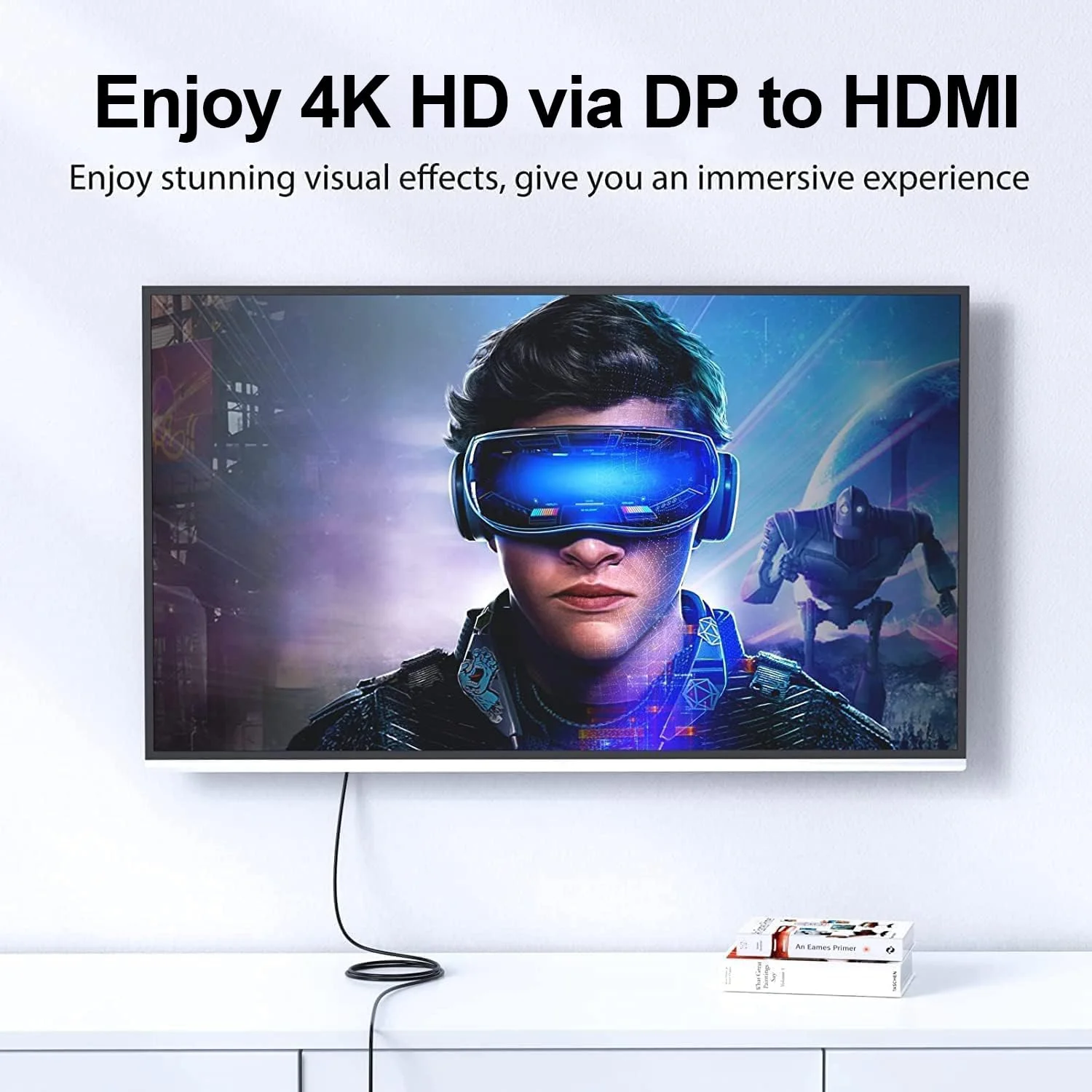 کابل DisplayPort به HDMI سه عددی 4K، کابل Display Port DP به HDMI با پشتیبانی از 4K و 1080P@60Hz برای انتقال صدا و تصویر، سازگار با کامپیوتر، مانیتور، پروژکتور و تلویزیون