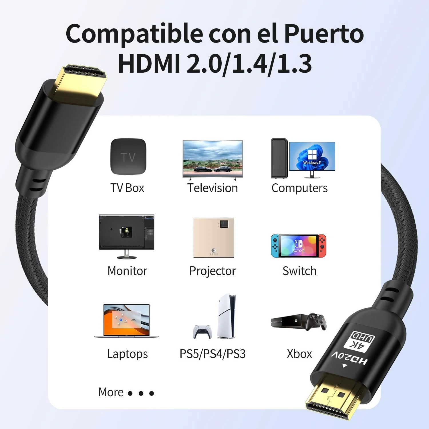 کابل HDMI بلند 4K مدل Diyanisly طول 22 متر، کابل HDMI 2.0 با سرعت بالا، پشتیبانی از 4K@60Hz، ARC سه بعدی، کابل HDMI برگشت صوتی و تصویری اترنت برای مانیتور تلویزیون UHD Xbox PS4/PS5 Roku لپ تاپ PC و غیره (بافته شده، مشکی)