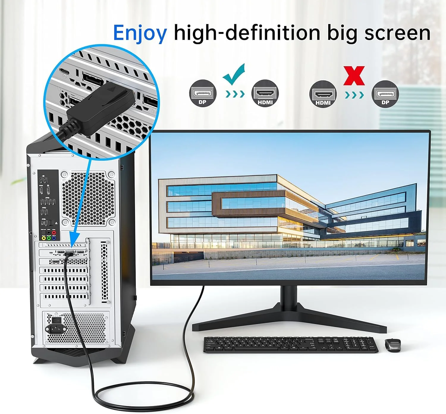 کابل DisplayPort به HDMI سه عددی 4K، کابل Display Port DP به HDMI با پشتیبانی از 4K و 1080P@60Hz برای انتقال صدا و تصویر، سازگار با کامپیوتر، مانیتور، پروژکتور و تلویزیون