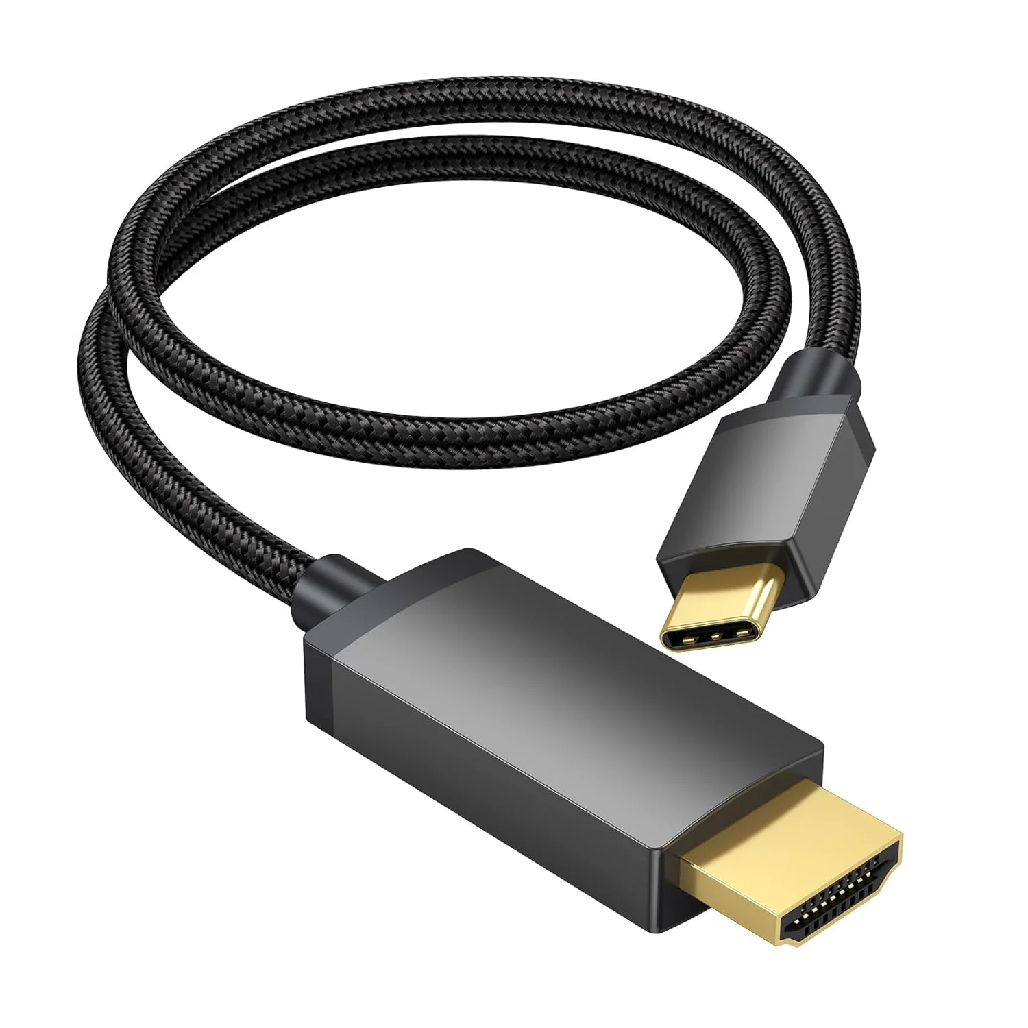 کابل کوتاه USB-C به HDMI 4K طول 45 سانتی متر، کابل باریک USBC به HDMI نر به نر سازگار با Thunderbolt 3/4/5 برای کامپیوتر، مانیتور، تلویزیون، پروژکتور، Galaxy S9-25، iPhone 15/16، MacBook، iPad Pro، Pixel، Dell XPS