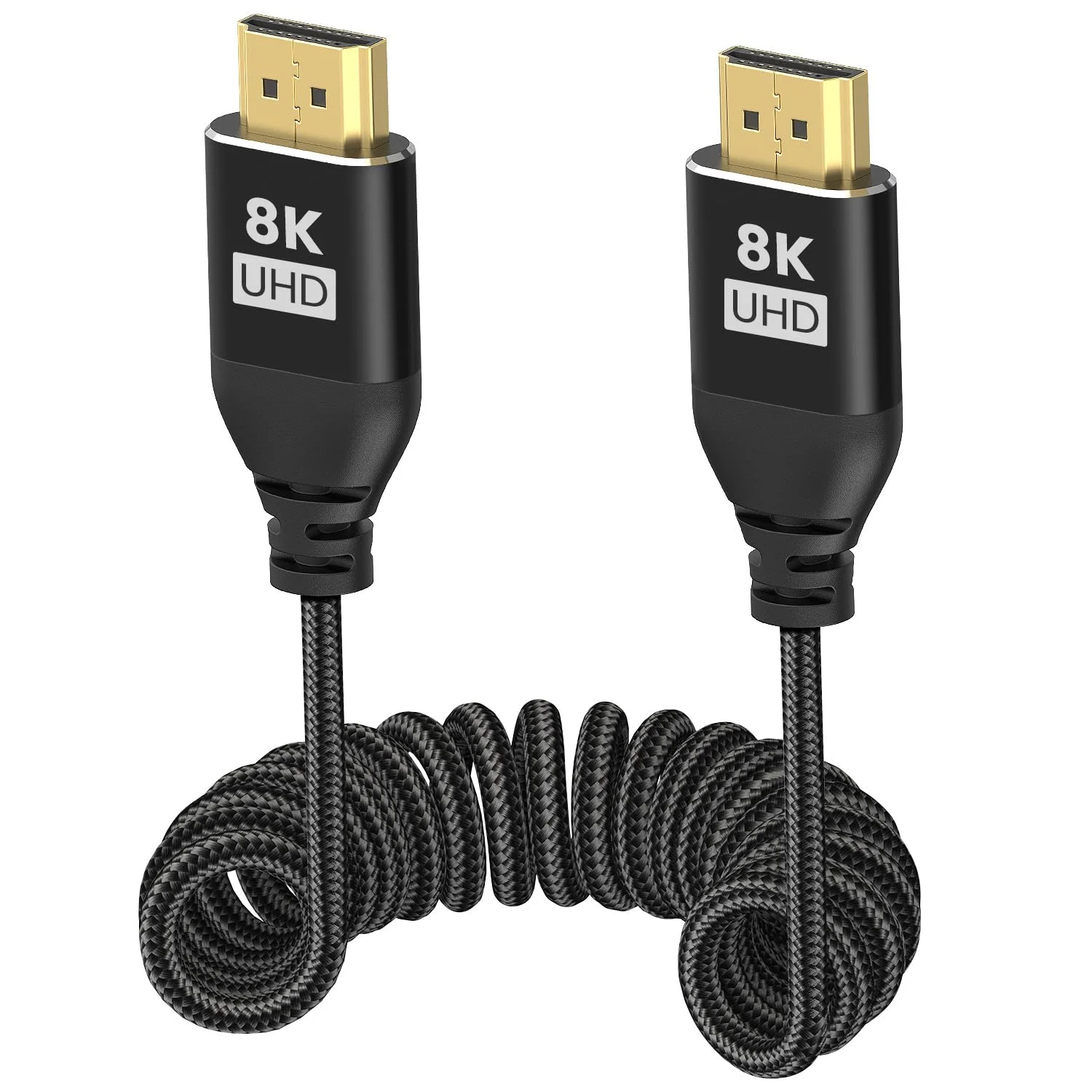 کابل فنری 8K HDMI 2.1 با طول 30 تا 120 سانتی متر، 8K@60fps 4K@120fps 48Gbps سرعت فوق العاده بالا HDMI Type A بافته شده برای ATOMOS Ninja V V+ Shogun Ultra, Sony A7S III/A1/FX3/FX6, Panasonic GH5, Canon EOS R5 C, Nikon Z9