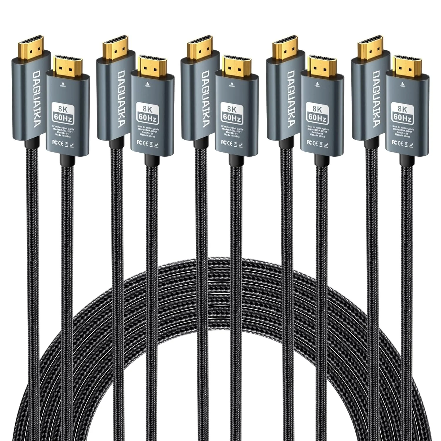 پک 5 عددی - کابل HDMI 10K 8K 4K به طول 2 متر، کابل HDMI 2.1 با سرعت بالا 48 گیگابیت بر ثانیه، 4K@120Hz/10K8K@60Hz، سازگار با تلویزیون/لپ تاپ/مانیتور/PS-5/X-Box/پروژکتور/سیستم صوتی و غیره