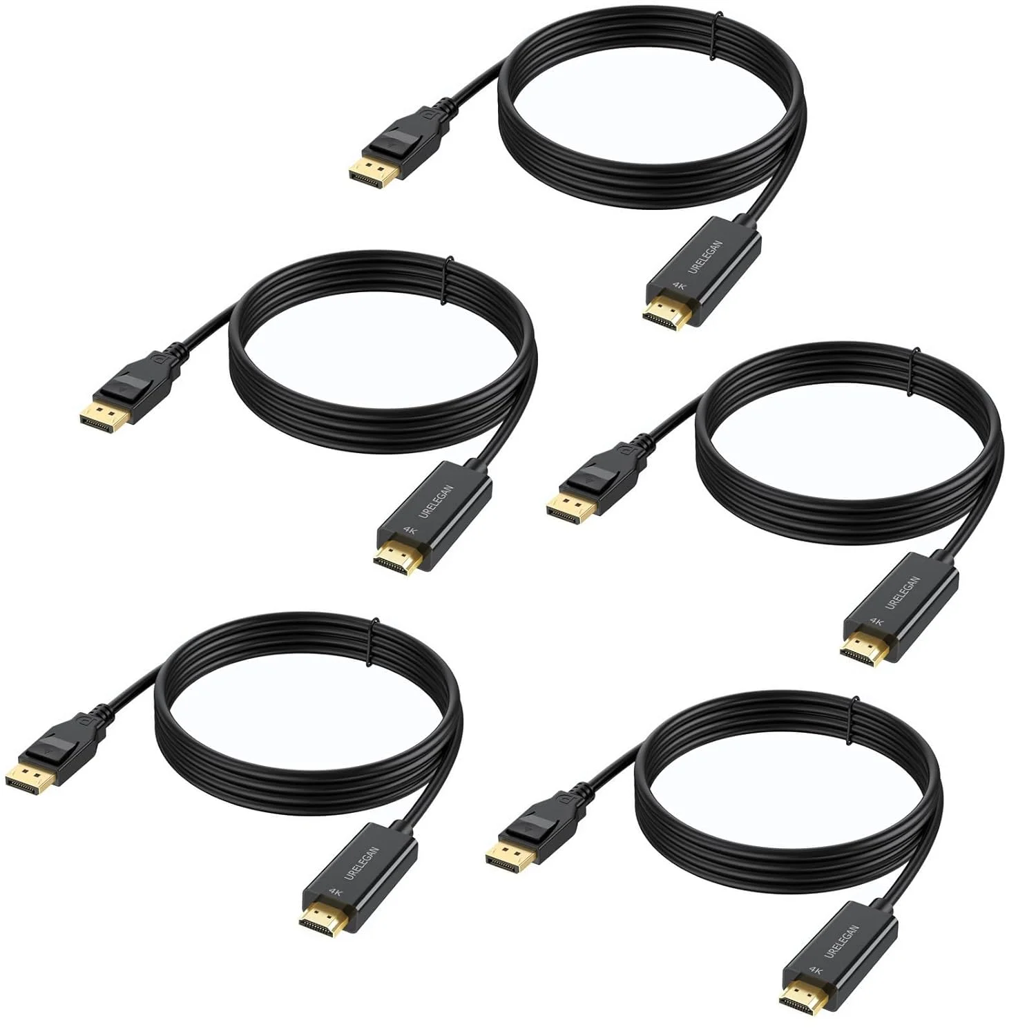 کابل DisplayPort به HDMI طول 90 سانتیمتر، بسته 5 عددی، کابل های Display Port به HDMI یک طرفه برای Dell، مانیتور، پروژکتور، کامپیوتر، AMD، Lenovo، HP، ThinkPad و غیره