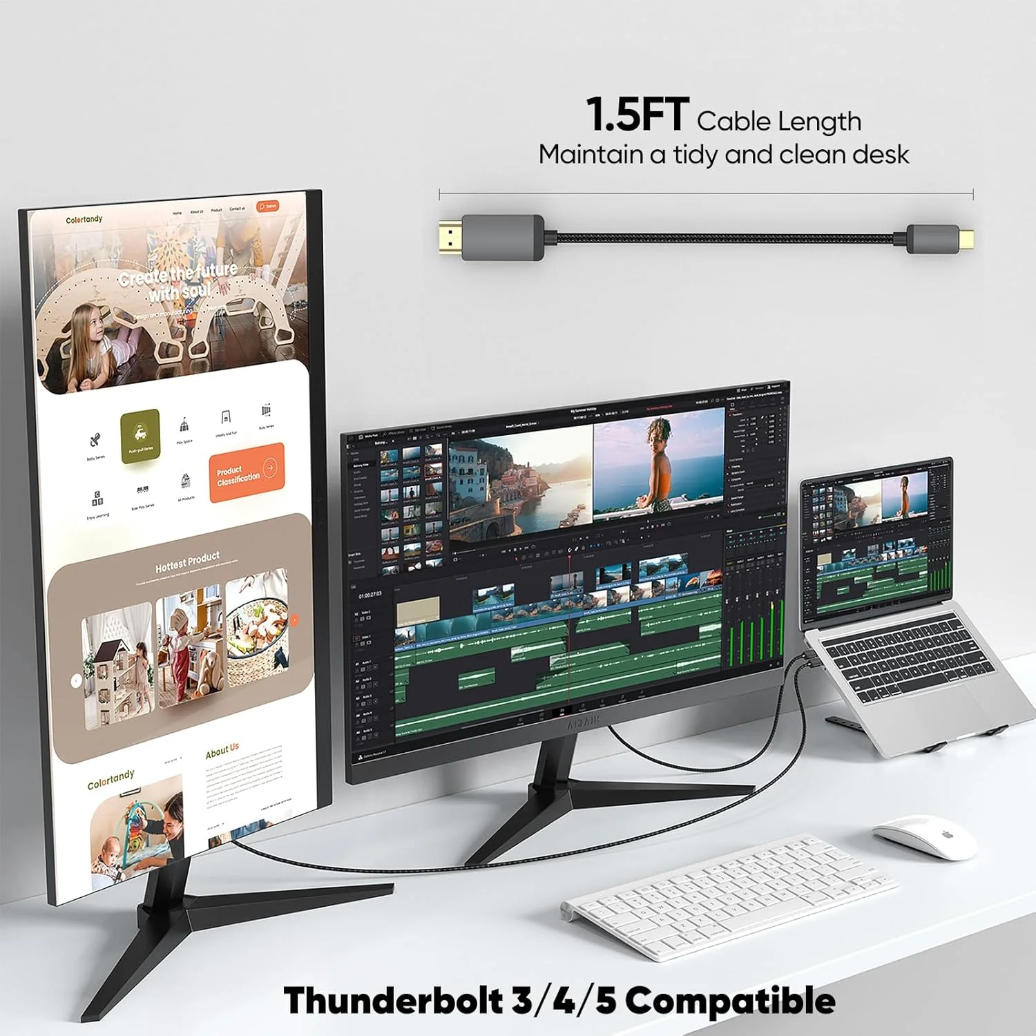 کابل کوتاه USB-C به HDMI 4K طول 45 سانتی متر، کابل باریک USBC به HDMI نر به نر سازگار با Thunderbolt 3/4/5 برای کامپیوتر، مانیتور، تلویزیون، پروژکتور، Galaxy S9-25، iPhone 15/16، MacBook، iPad Pro، Pixel، Dell XPS کابل کوتاه USB-C به HDMI 4K طول 45 سانتی متر، کابل باریک USBC به HDMI نر به نر سازگار با Thunderbolt 3/4/5 برای کامپیوتر، مانیتور، تلویزیون، پروژکتور، Galaxy S9-25، iPhone 15/16، MacBook، iPad Pro، Pixel، Dell XPS