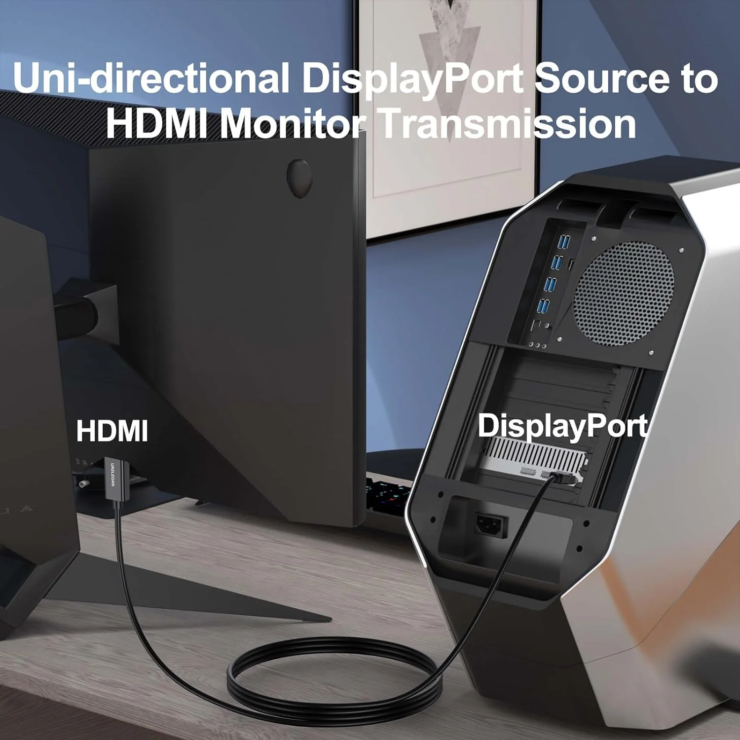 کابل DisplayPort به HDMI طول 90 سانتیمتر، بسته 5 عددی، کابل های Display Port به HDMI یک طرفه برای Dell، مانیتور، پروژکتور، کامپیوتر، AMD، Lenovo، HP، ThinkPad و غیره