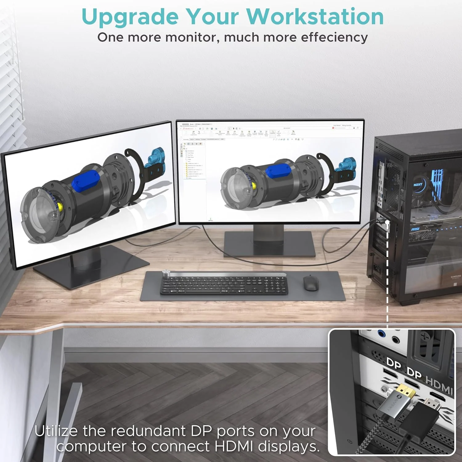 کابل DisplayPort به HDMI وارکی 4K [UHD، بدنه فلزی، کابل نایلونی] 1.8 متری یک طرفه Display Port 1.2 به HDMI 1.4، سازگار با DP به HDMI برای کامپیوتر، NVIDIA، AMD، Dell، Lenovo، مانیتور
