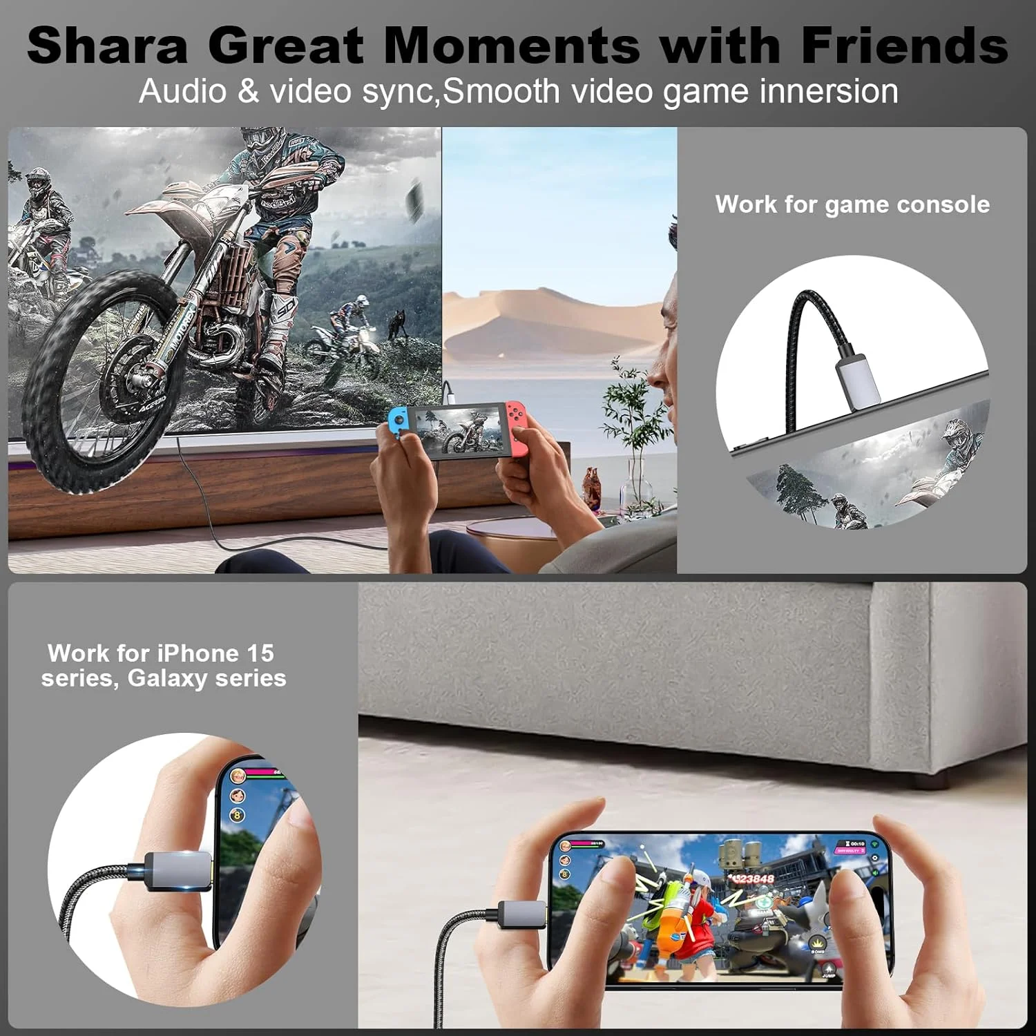 کابل USB-C به HDMI 4K 6 متری، کابل بافته شده پرسرعت Type-C به HDMI، سازگار با Thunderbolt 3/4/5 برای رایانه شخصی، مانیتور، تلویزیون، پروژکتور، Galaxy S8 تا S23، iPhone 15/16، MacBook، iPad Pro، Dell XPS