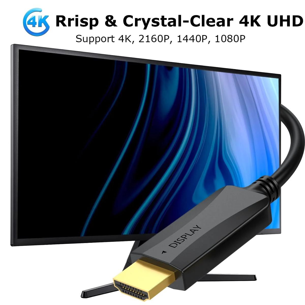 کابل DisplayPort به HDMI با کیفیت 4K، طول 3 متر، بسته 2 عددی، کابل DP (درگاه نمایش) به HDMI نر به نر، پشتیبانی از ویدئو و صدا (4k, 2880P,2160P, 1440P, 1080P) برای کامپیوتر، مانیتور، پروژکتور، HDTV - یک طرفه