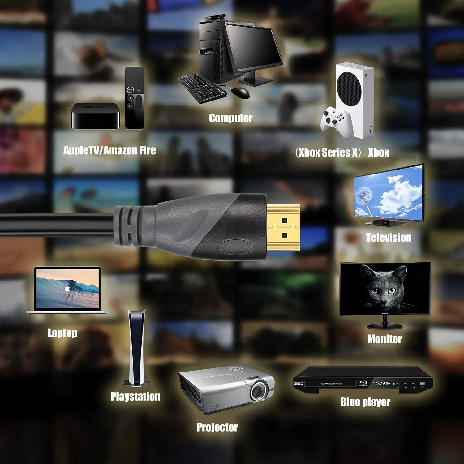 کابل HDTV با سرعت بالا 9 متری، پشتیبانی از کیفیت 4K 2K 1080P، سرعت 18 گیگابیت بر ثانیه، AWG26، HDR/ARC/HDCP 2.2 سازگار با لپ تاپ، مانیتور، PS5، Xbox، Switch