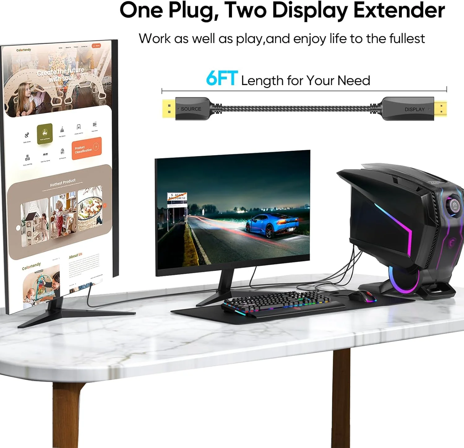 کابل DisplayPort به HDMI طول 1.8 متر، بسته 2 عددی، آداپتور Display Port DP به HDMI نر به نر UHD 4K, 2K, 1080P با روکش طلا، پشتیبانی از ویدئو و صدا برای Dell، HP، NVIDIA، Samsung و غیره