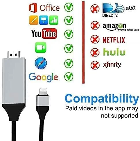 تبدیل لایتنینگ به HDMI دارای گواهی MFi اپل برای اتصال گوشی به تلویزیون، سازگار با آیفون و آیپد، اتصال مستقیم صفحه نمایش به HDTV/مانیتور/پروژکتور بدون نیاز به منبع تغذیه