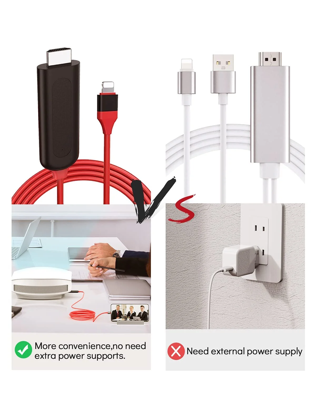 کابل لایتنینگ به HDMI برای اتصال آیفون به تلویزیون، کابل HDMI آیفون به آداپتور AV دیجیتال 1080P اپل، اتصال همگام‌سازی صفحه نمایش، همگام‌سازی ویدیو و صدا، سازگار با آیفون 14، 13، 12، 11، XS، XR