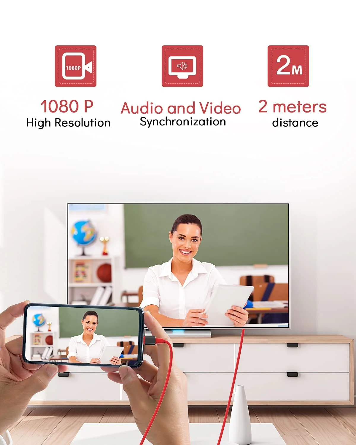 کابل لایتنینگ به HDMI برای اتصال آیفون به تلویزیون، کابل HDMI آیفون به آداپتور AV دیجیتال 1080P اپل، اتصال همگام‌سازی صفحه نمایش، همگام‌سازی ویدیو و صدا، سازگار با آیفون 14، 13، 12، 11، XS، XR