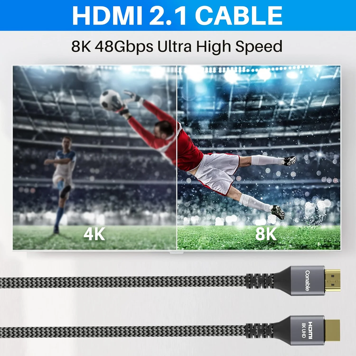کابل HDMI® 8K طول 60 سانتی متر، کابل HDMI® فوق العاده سریع 48 گیگابیت بر ثانیه، کابل بافته شده Ultra HD، پشتیبانی از 8K@60Hz و 4K@120Hz، eARC، HDR، HDCP 2.3، برای لپ تاپ، مانیتور، سوییچ، PS5/PS4، Xbox، تلویزیون UHD کابل HDMI® 8K طول 60 سانتی متر، کابل HDMI® فوق العاده سریع 48 گیگابیت بر ثانیه، کابل بافته شده Ultra HD، پشتیبانی از 8K@60Hz و 4K@120Hz، eARC، HDR، HDCP 2.3، برای لپ تاپ، مانیتور، سوییچ، PS5/PS4، Xbox، تلویزیون UHD