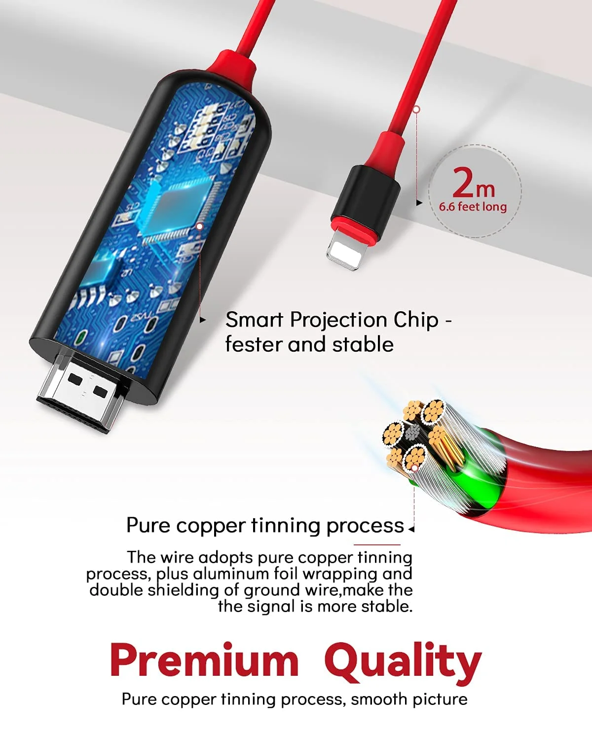 کابل لایتنینگ به HDMI برای اتصال آیفون به تلویزیون، کابل HDMI آیفون به آداپتور AV دیجیتال 1080P اپل، اتصال همگام‌سازی صفحه نمایش، همگام‌سازی ویدیو و صدا، سازگار با آیفون 14، 13، 12، 11، XS، XR