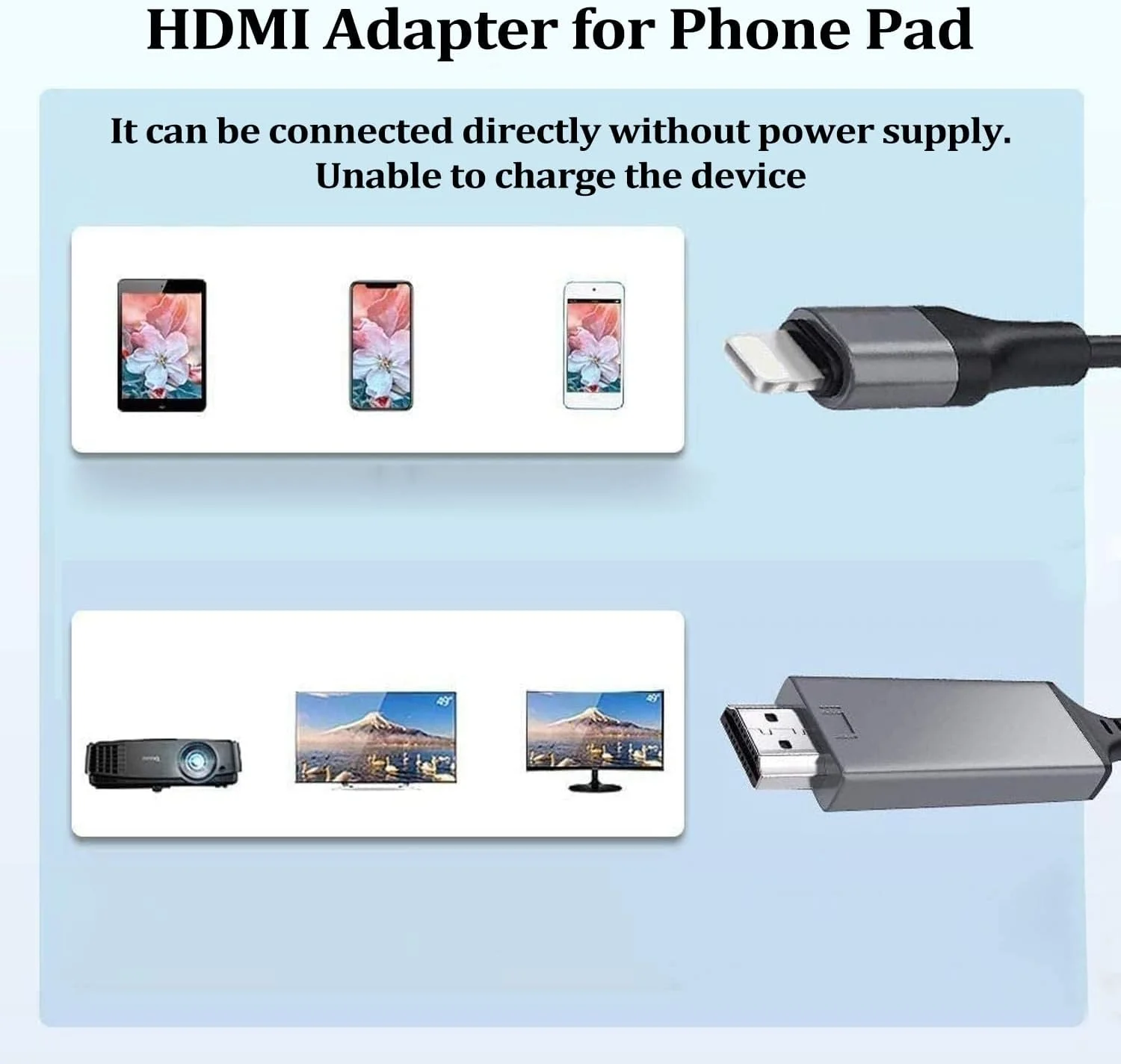 تبدیل لایتنینگ به HDMI دارای گواهی MFi اپل برای اتصال گوشی به تلویزیون، سازگار با آیفون و آیپد، اتصال مستقیم صفحه نمایش به HDTV/مانیتور/پروژکتور بدون نیاز به منبع تغذیه