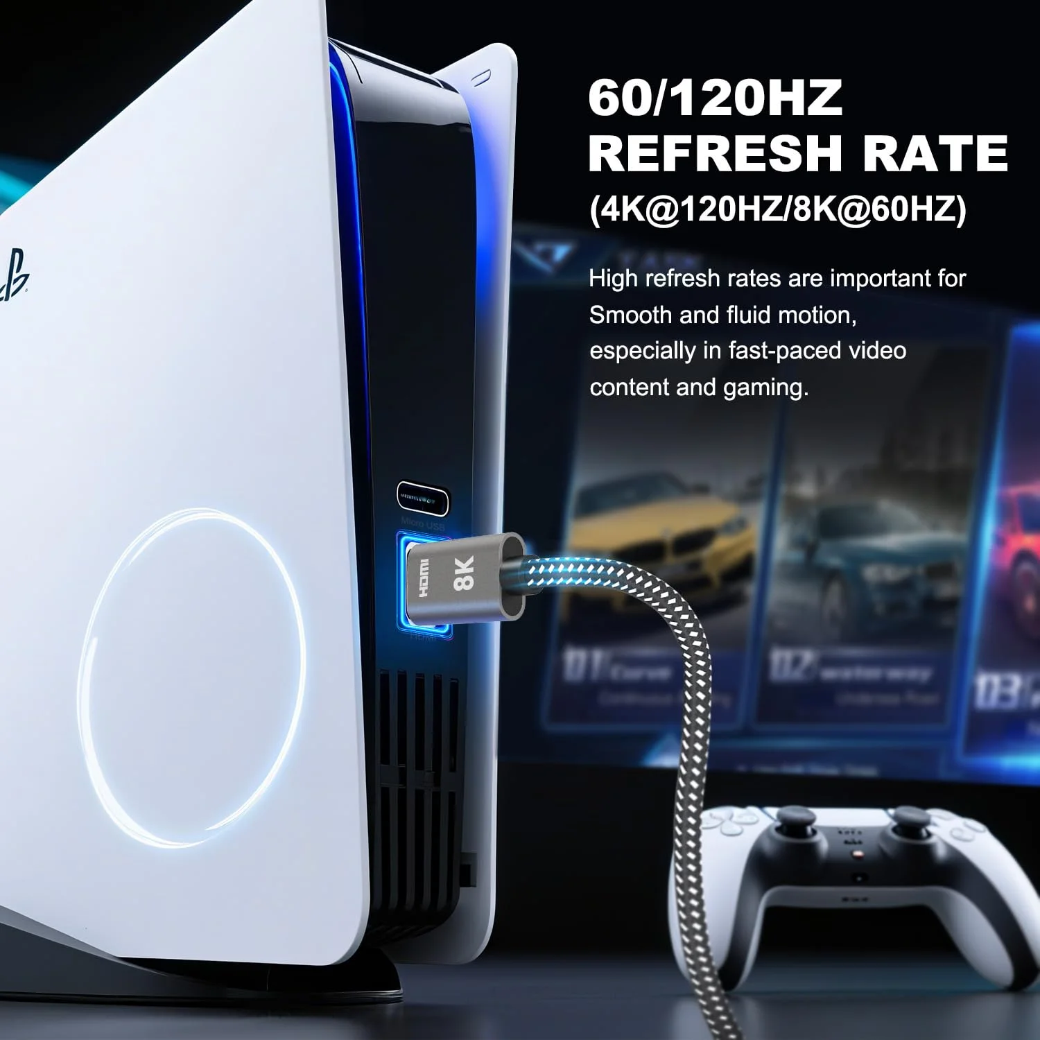کابل HDMI 2.1 با کیفیت 10K 8K، طول 3 متر، سرعت فوق العاده بالا 48 گیگابیت بر ثانیه، 8K 60Hz، 4K 120Hz 240Hz 165Hz 144Hz، HDR10+، eARC، HDCP2.3، کابل HDMI بافته شده برای نتفلیکس، Roku TV، مانیتور کامپیوتر، پروژکتور، PS5، Xbox