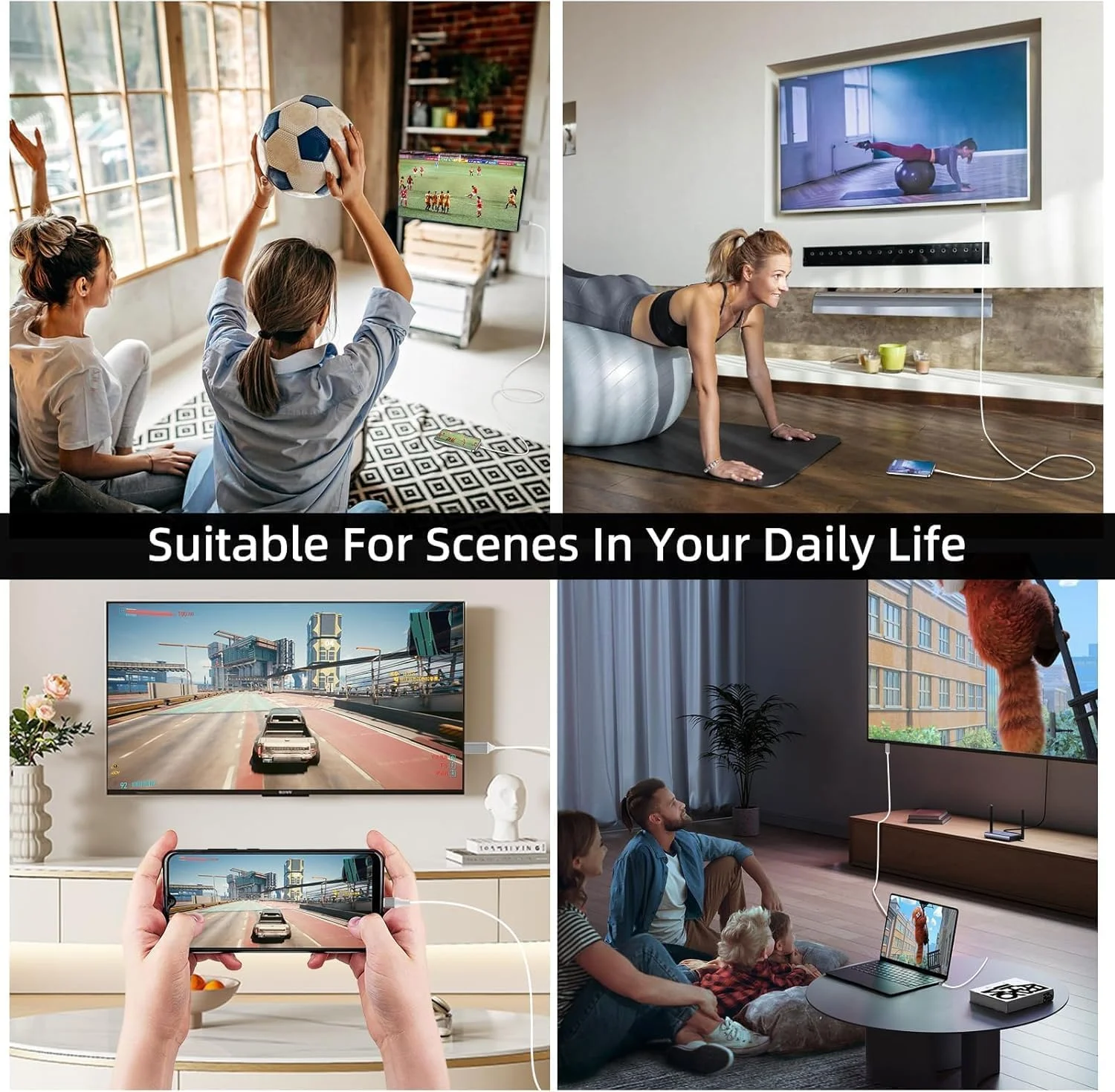 کابل USB-C به HDMI اپل 4K@60Hz برای اتصال آیفون 15، 16، 17 به تلویزیون، بافته شده از نایلون با سرعت بالا، سازگار با Thunderbolt 5/4/3 برای MacBook، iPad Pro، iMac، Galaxy S25/S24