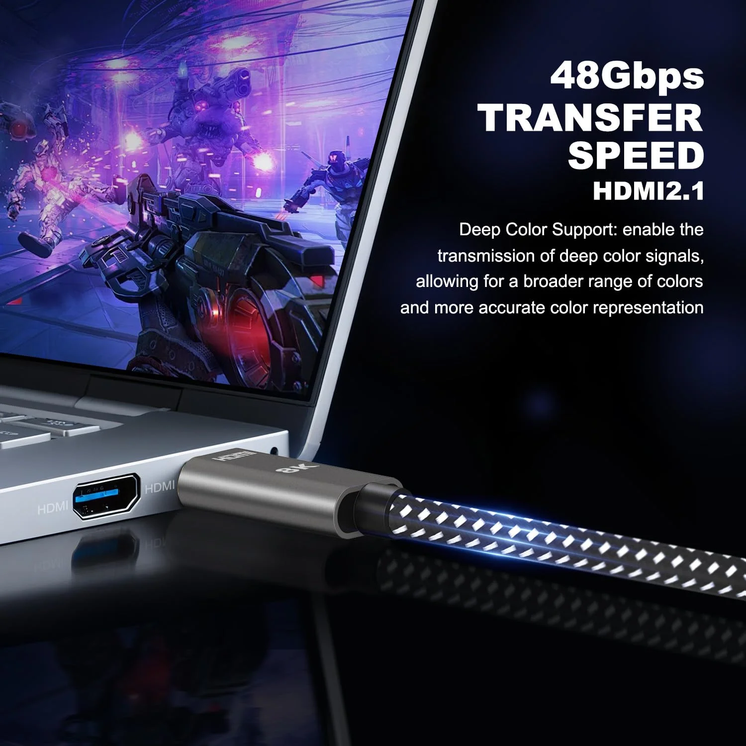 کابل HDMI 2.1 با کیفیت 10K 8K، طول 3 متر، سرعت فوق العاده بالا 48 گیگابیت بر ثانیه، 8K 60Hz، 4K 120Hz 240Hz 165Hz 144Hz، HDR10+، eARC، HDCP2.3، کابل HDMI بافته شده برای نتفلیکس، Roku TV، مانیتور کامپیوتر، پروژکتور، PS5، Xbox