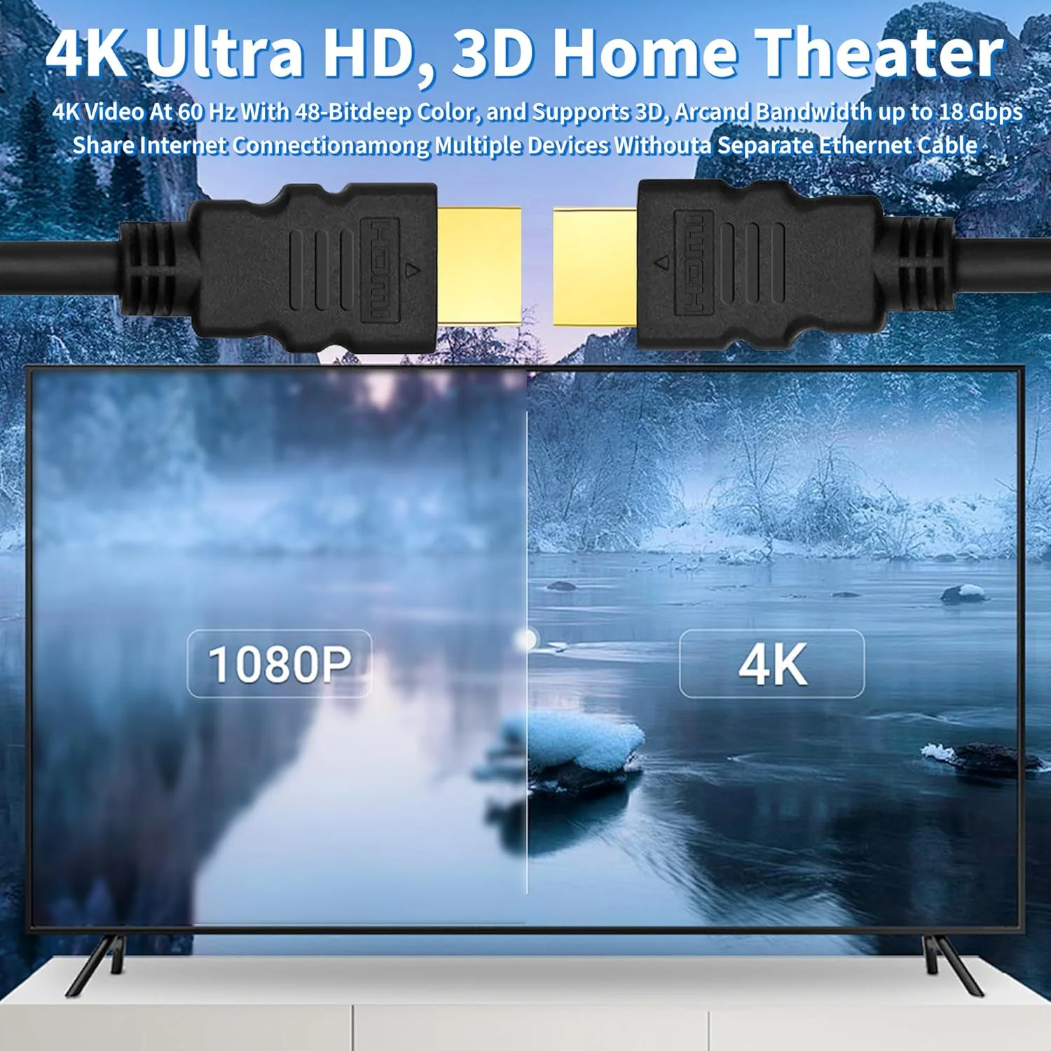 کابل HDMI 4K، طول 90 سانتیمتر، بسته 5 عددی، 2.0 Ultra HD/Cord، سرعت بالا، 18 گیگابیت بر ثانیه، 2.0b @60Hz، (1080P 2160P HDR)، کابل HDMI مشکی، برای لپ تاپ، مانیتور، HDTV