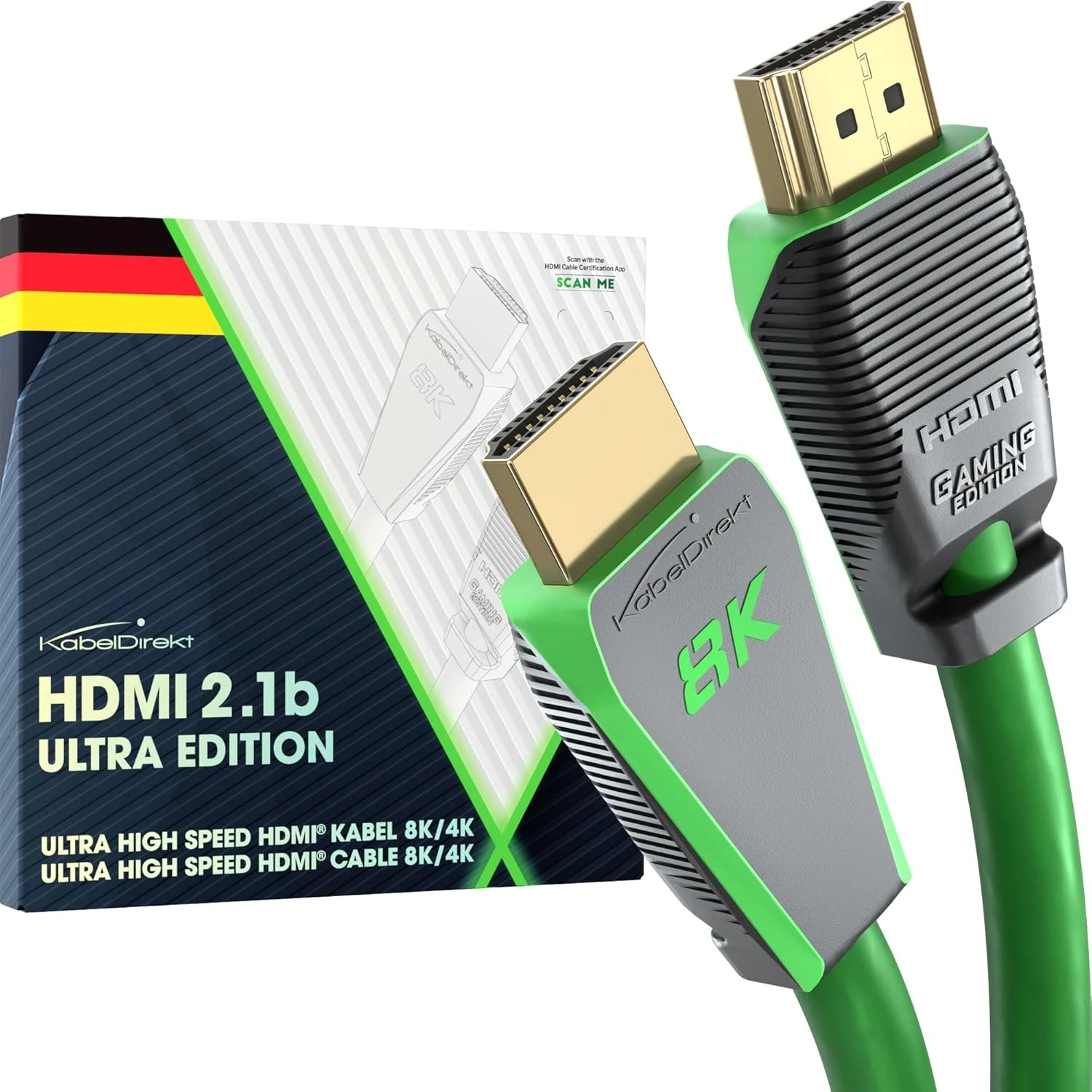 کابل HDMI 8K، نسخه فوق العاده تایید شده برای حداکثر کارایی - 2.7 متر (سرعت فوق العاده بالای HDMI 2.1، 10K، 8K@60Hz و 4K@144Hz، مناسب برای گیمینگ PC/PS5/Xbox، دارای گواهینامه HDMI، سبز) - CableDirect کابل HDMI 8K، نسخه فوق العاده تایید شده برای حداکثر کارایی - 2.7 متر (سرعت فوق العاده بالای HDMI 2.1، 10K، 8K@60Hz و 4K@144Hz، مناسب برای گیمینگ PC/PS5/Xbox، دارای گواهینامه HDMI، سبز) - CableDirect