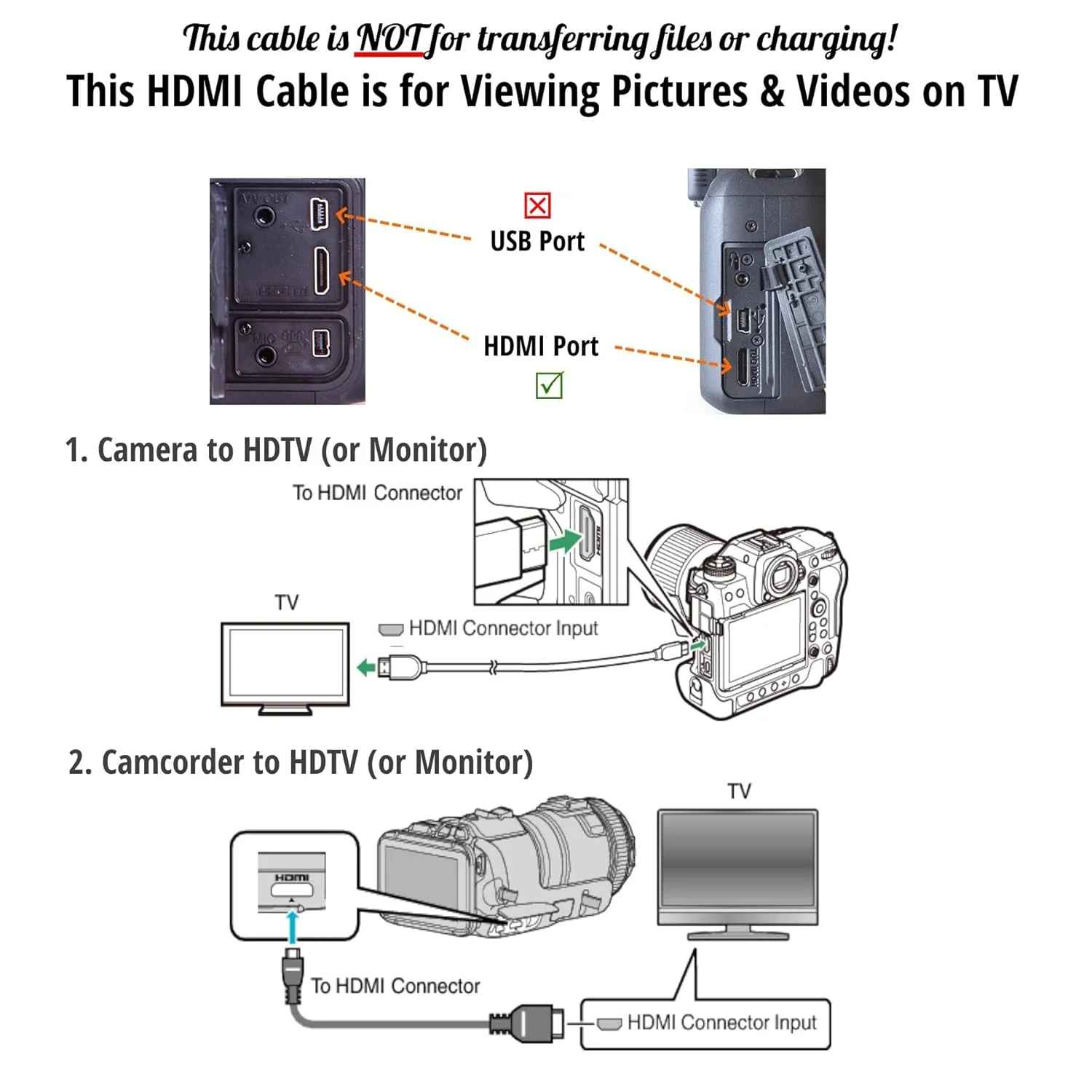 کابل HDMI دوربین به تلویزیون برای مدل های Canon EOS Rebel SL1, SL2, T1i, T2i, T3, T3i, T4i, T5, T5i, T6, T6i, T6S, T7, T7i و مدل های منتخب Powershot (لطفاً قبل از خرید، جزئیات را بررسی کنید - مناسب برای همه دوربین های Canon نیست) کابل HDMI دوربین به تلویزیون برای مدل های Canon EOS Rebel SL1, SL2, T1i, T2i, T3, T3i, T4i, T5, T5i, T6, T6i, T6S, T7, T7i و مدل های منتخب Powershot (لطفاً قبل از خرید، جزئیات را بررسی کنید - مناسب برای همه دوربین های Canon نیست)