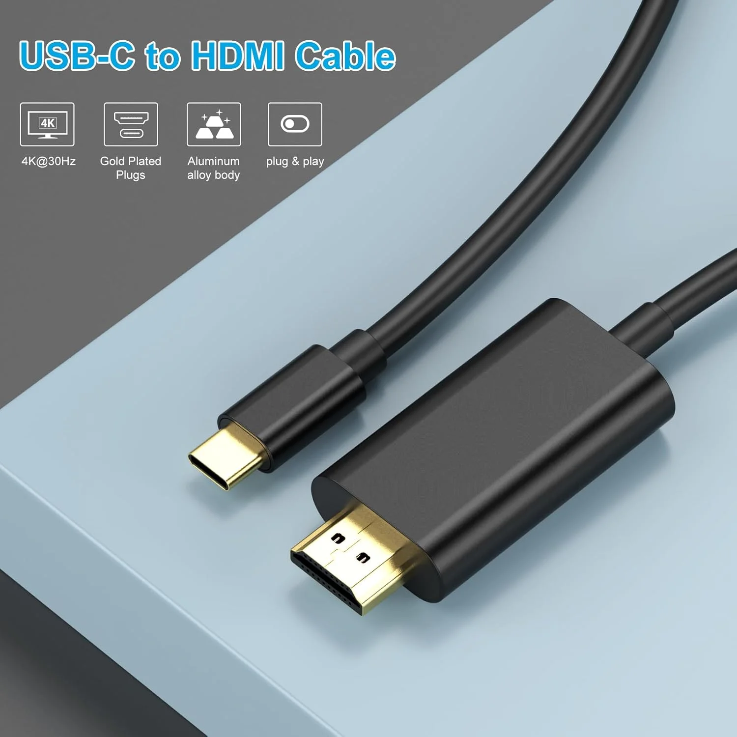 کابل USB C به HDMI (طول 1.8 متر)، [4K، سرعت بالا] کابل USB Type C به HDMI برای دفتر کار خانگی، [سازگار با Thunderbolt 3/4] برای Chromebook، برای MacBook Pro/Air 2023، برای iPad Pro، برای iMac، برای XPS 17، S23
