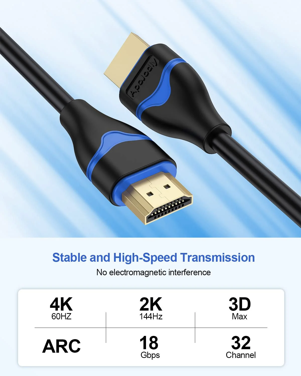 کابل HDMI 4K، طول 90 سانتیمتر، بسته 5 عددی، کابل HDMI پرسرعت 90 سانتیمتری HDMI به HDMI 2.0 (4K@60Hz, 2K@144Hz, 1080P@120Hz, 18Gbps, HDR, 3D, HDCP 2.2, ARC) برای تلویزیون های HD، سوییچ، PS4/PS5، ایکس باکس، بلوری، مانیتور
