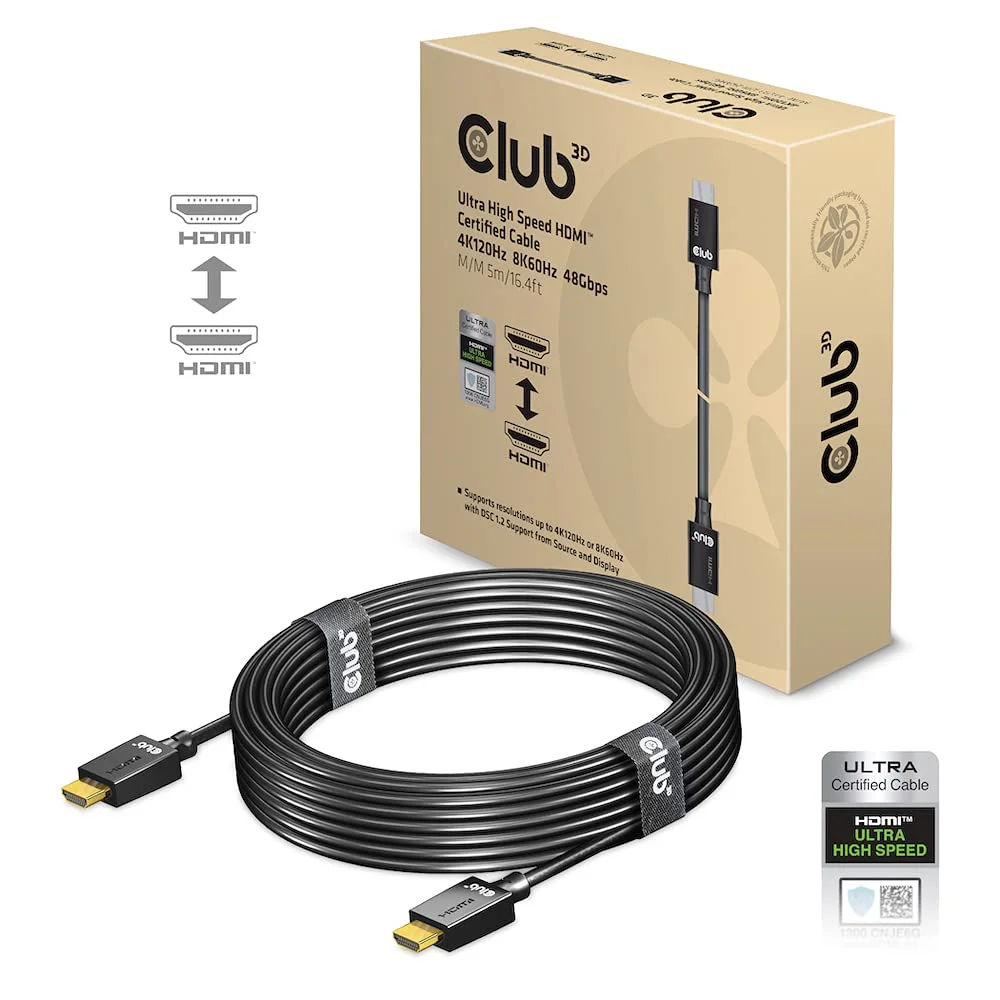کابل HDMI 2.1 با سرعت فوق العاده بالا Club 3D CAC-1375، 4K 120Hz، 8K 60Hz، M/M، طول 5 متر