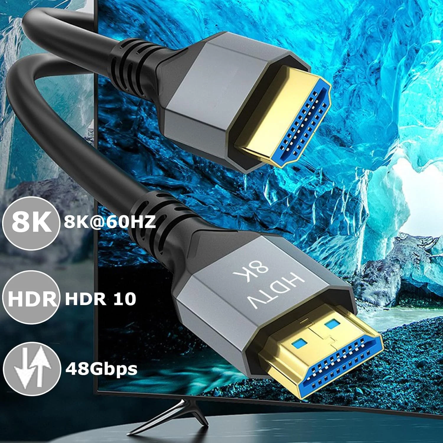 کابل HDMI 2.1 با کیفیت 8K، طول 2 متر - بسته 5 عددی، کابل HDMI شیلددار 2 متری، سرعت بالا 48 گیگابیت بر ثانیه، کابل مانیتور تلویزیون HDMI کامپیوتر - 8K@60Hz، 4K@120Hz/165Hz، HDCP 2.2&2.3، HDR 10 برای ARC، eARC، PS4 PS5 ساندبار/روکو