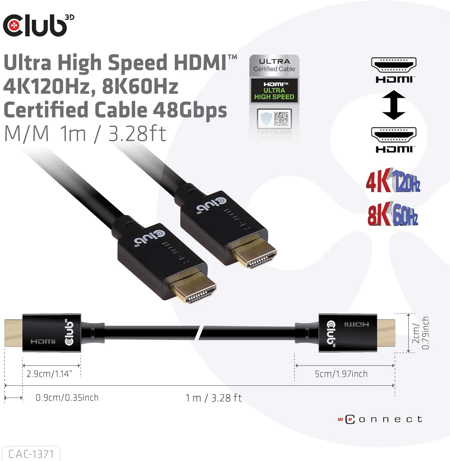 کابل پرسرعت HDMI 2.1 کلاب 3D مدل CAC-1371 با پشتیبانی از رزولوشن 4K 120Hz و 8K 60Hz، طول 1 متر کابل پرسرعت HDMI 2.1 کلاب 3D مدل CAC-1371 با پشتیبانی از رزولوشن 4K 120Hz و 8K 60Hz، طول 1 متر