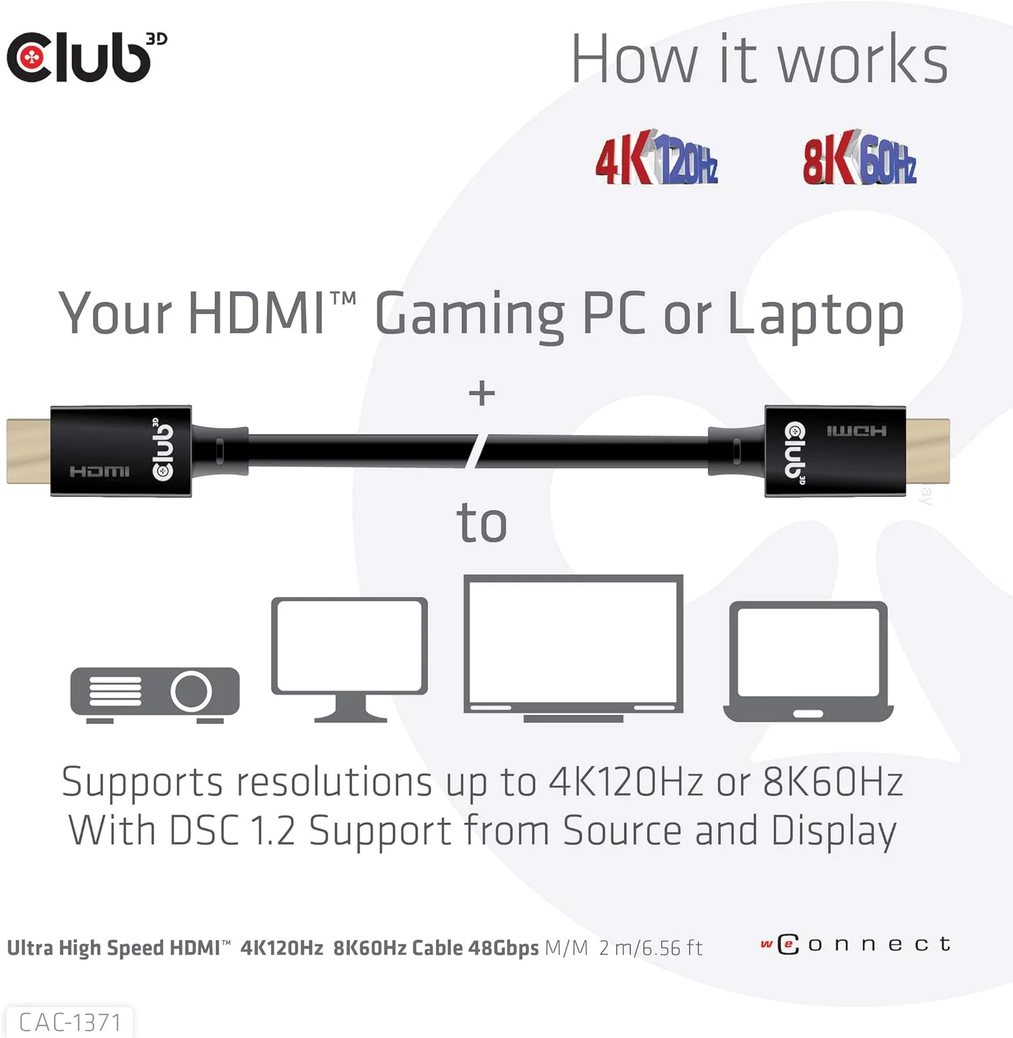 کابل پرسرعت HDMI 2.1 کلاب 3D مدل CAC-1371 با پشتیبانی از رزولوشن 4K 120Hz و 8K 60Hz، طول 1 متر کابل پرسرعت HDMI 2.1 کلاب 3D مدل CAC-1371 با پشتیبانی از رزولوشن 4K 120Hz و 8K 60Hz، طول 1 متر