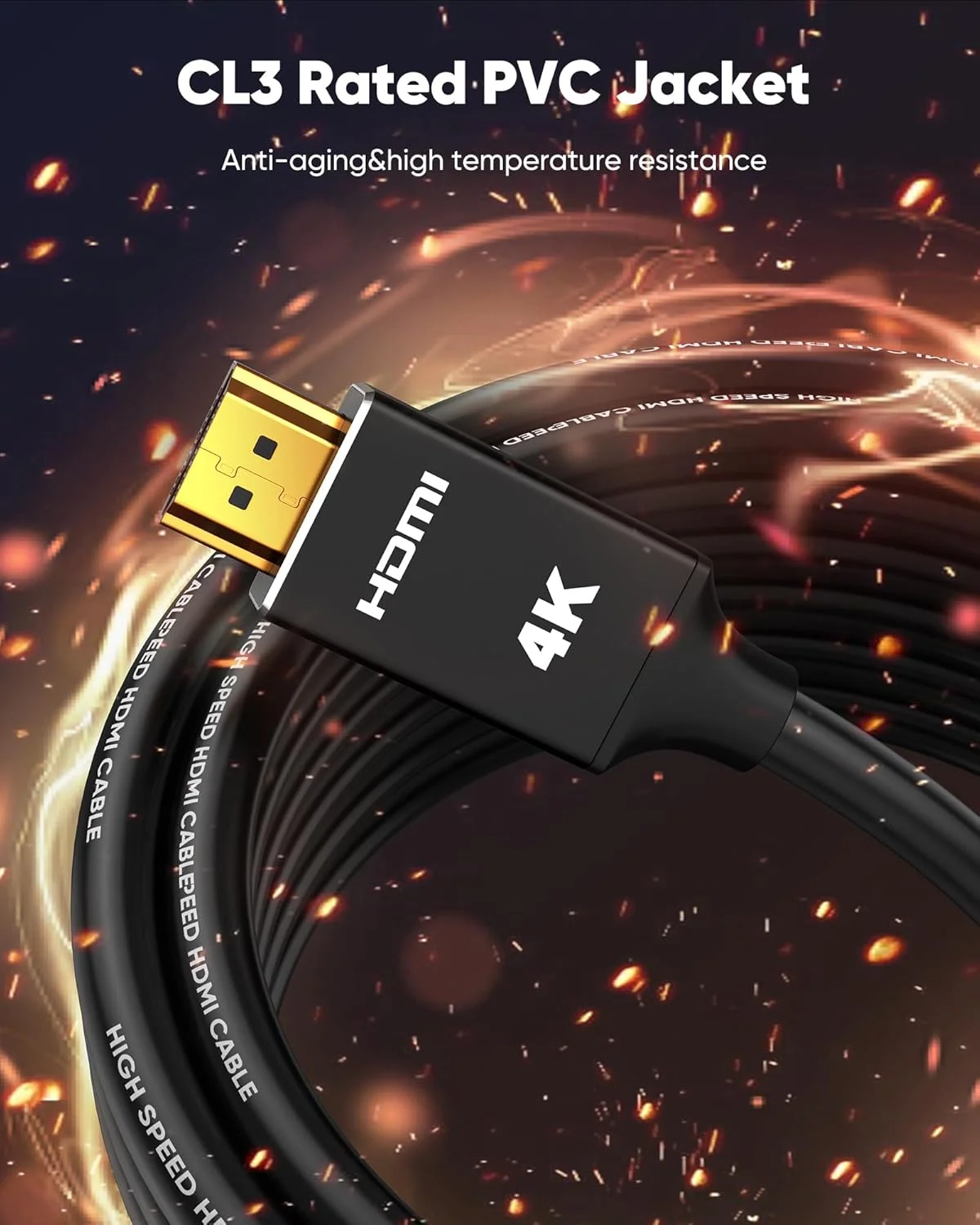 کابل HDMI بلند Capshi 4K، طول 15 متر، دارای استاندارد CL3 مناسب برای نصب داخل دیوار، پشتیبانی از HDMI 2.0 (HDR10 8/10bit 18Gbps HDCP2.2 ARC)، کابل محافظت شده با سرعت بالا سازگار با تلویزیون، لپ تاپ، کامپیوتر و HDTV