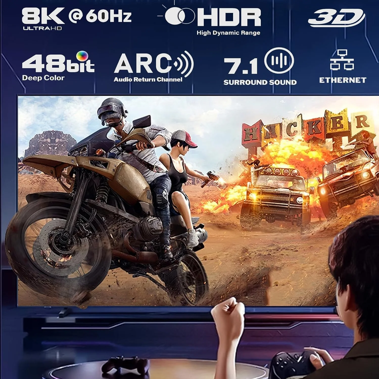 کابل HDMI 2.1 با کیفیت 8K، طول 2 متر - بسته 5 عددی، کابل HDMI شیلددار 2 متری، سرعت بالا 48 گیگابیت بر ثانیه، کابل مانیتور تلویزیون HDMI کامپیوتر - 8K@60Hz، 4K@120Hz/165Hz، HDCP 2.2&2.3، HDR 10 برای ARC، eARC، PS4 PS5 ساندبار/روکو