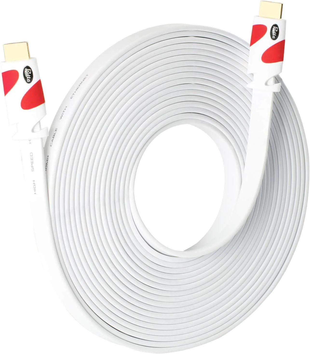 کابل HDMI تخت Postta به طول 7.6 متر، کابل HDMI 2.0 تخت پشتیبانی از 4K، 3D، 2160p، 1080p، اترنت و بازگشت صدا - سفید-قرمز