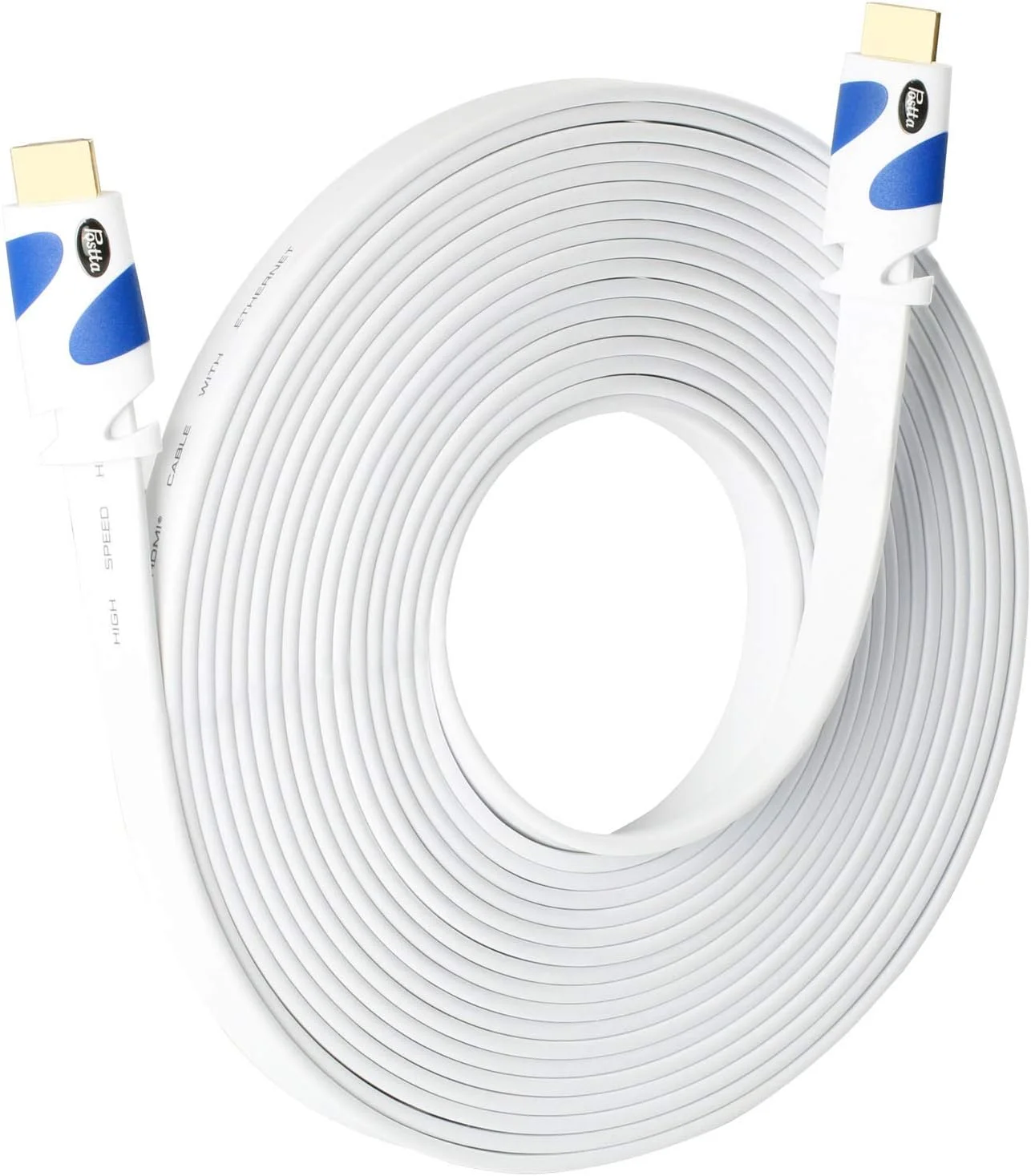 کابل HDMI تخت Postta به طول 7.6 متر، کابل HDMI 2.0 تخت پشتیبانی از 4K، 3D، 2160p، 1080p، اترنت و بازگشت صدا - سفید-آبی