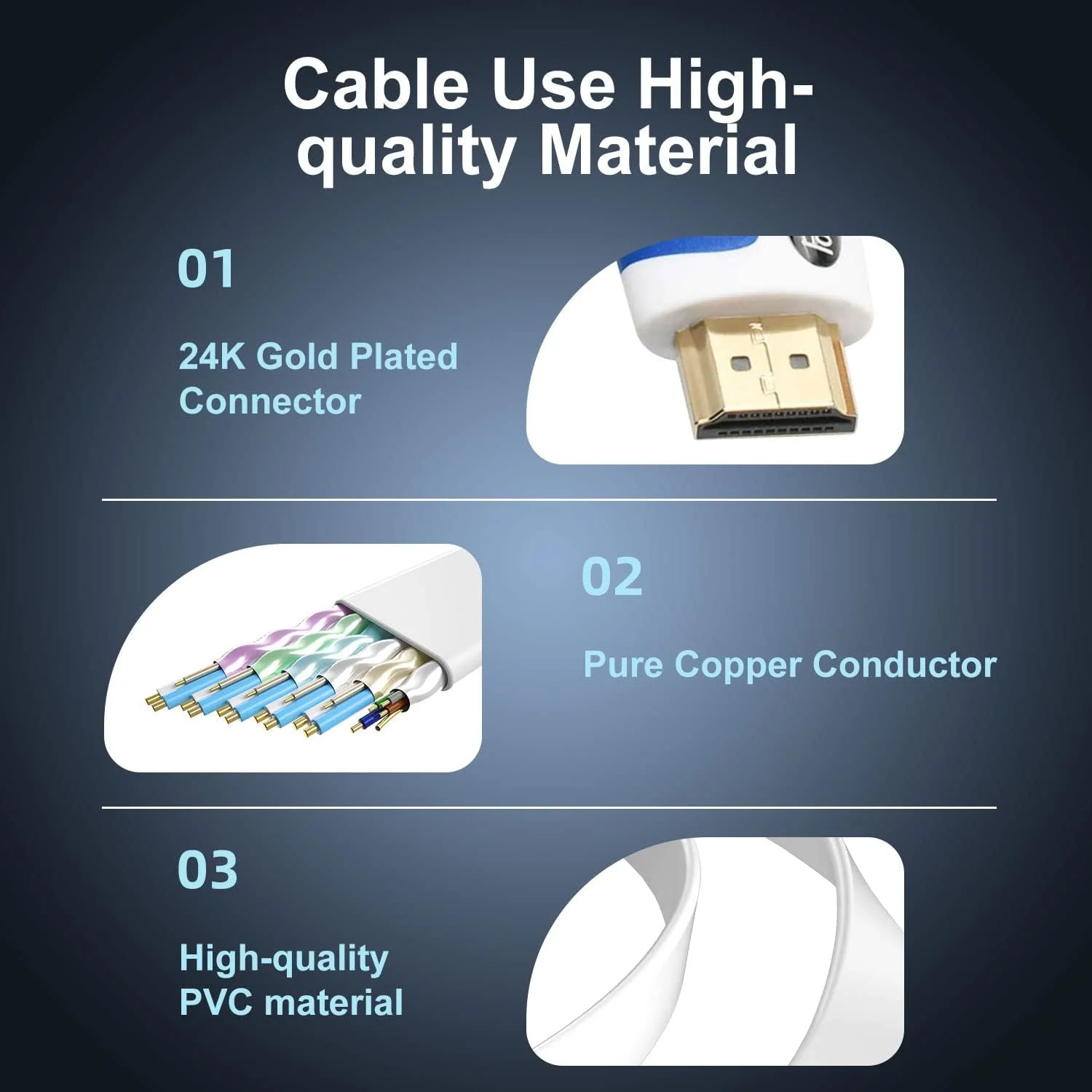 کابل HDMI تخت Postta به طول 7.6 متر، کابل HDMI 2.0 تخت پشتیبانی از 4K، 3D، 2160p، 1080p، اترنت و بازگشت صدا - سفید-آبی