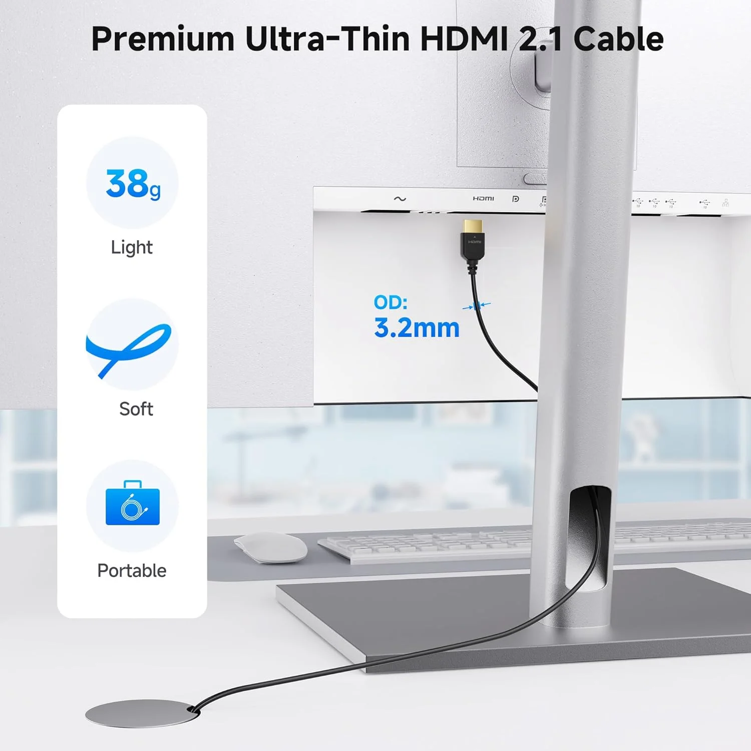 کابل HDMI 2.1 فوق العاده باریک Cable Matters با سرعت 48 گیگابیت بر ثانیه - طول 1.5 متر، پشتیبانی از [8K@60Hz, 4K@240Hz, HDR & Dolby Vision]، کابل HDMI2.1 باریک برای PS5، Xbox Series X/S، Apple TV